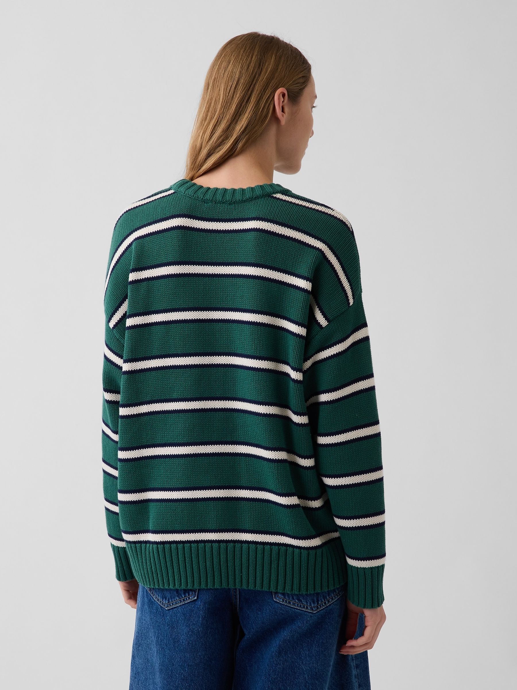 Green Stripe Cotton Oversized Jumper - Image 2 of 4