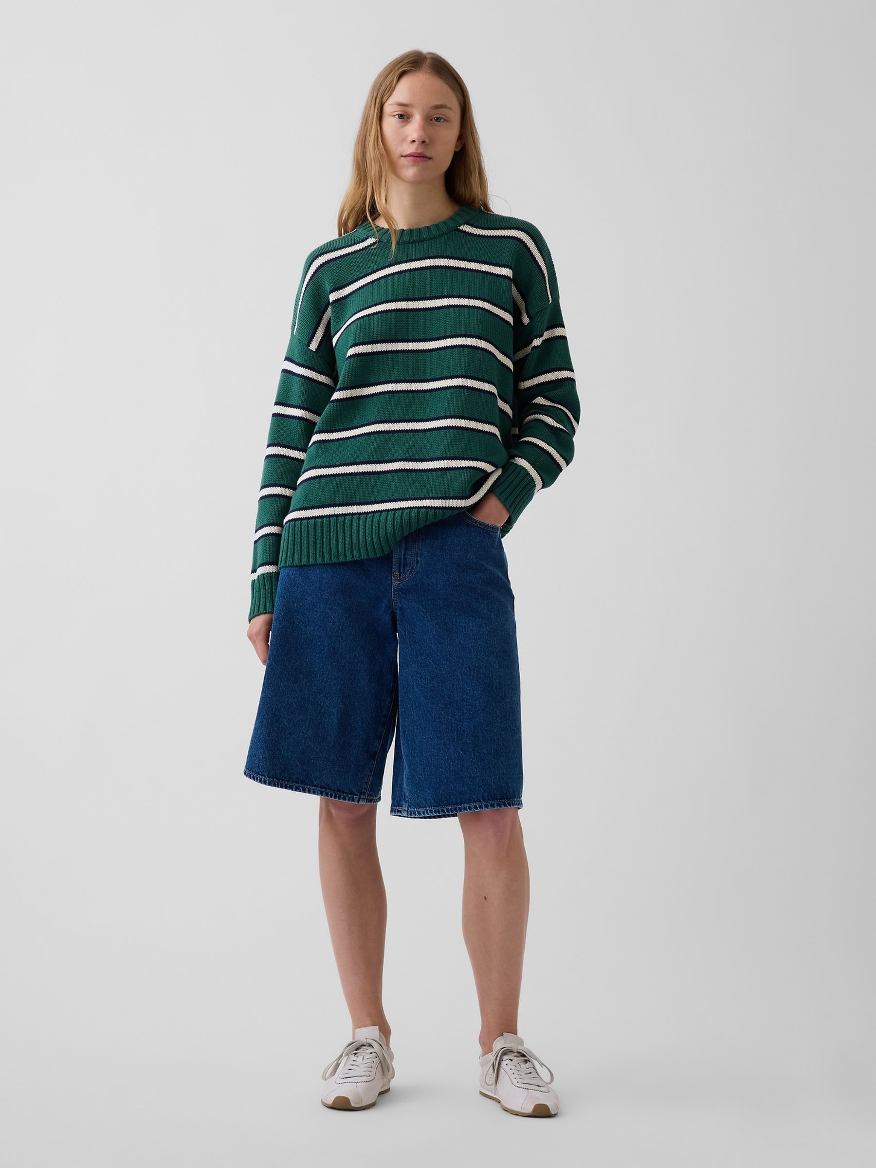 Green Stripe Cotton Oversized Jumper - Image 3 of 4