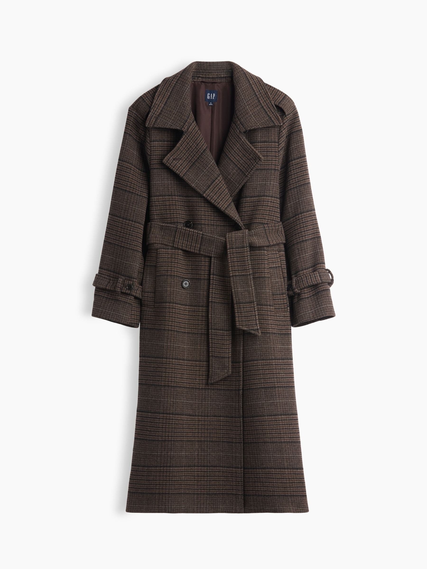 Brown Check Wool-Blend Plaid Trench Coat - Image 6 of 6 Brown Check Wool-Blend Plaid Trench Coat - Image 6 of 6