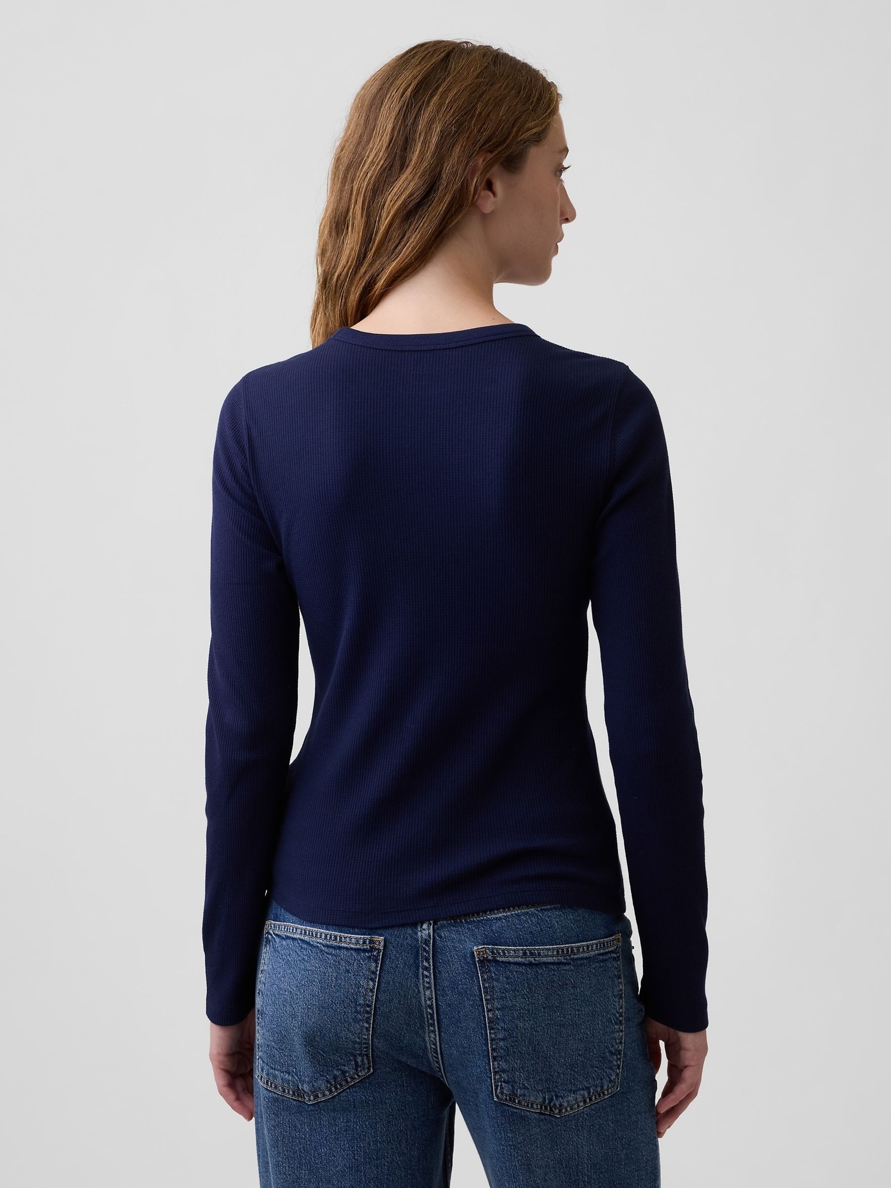 Navy Waffle Knit Long Sleeve T-Shirt - Image 2 of 5