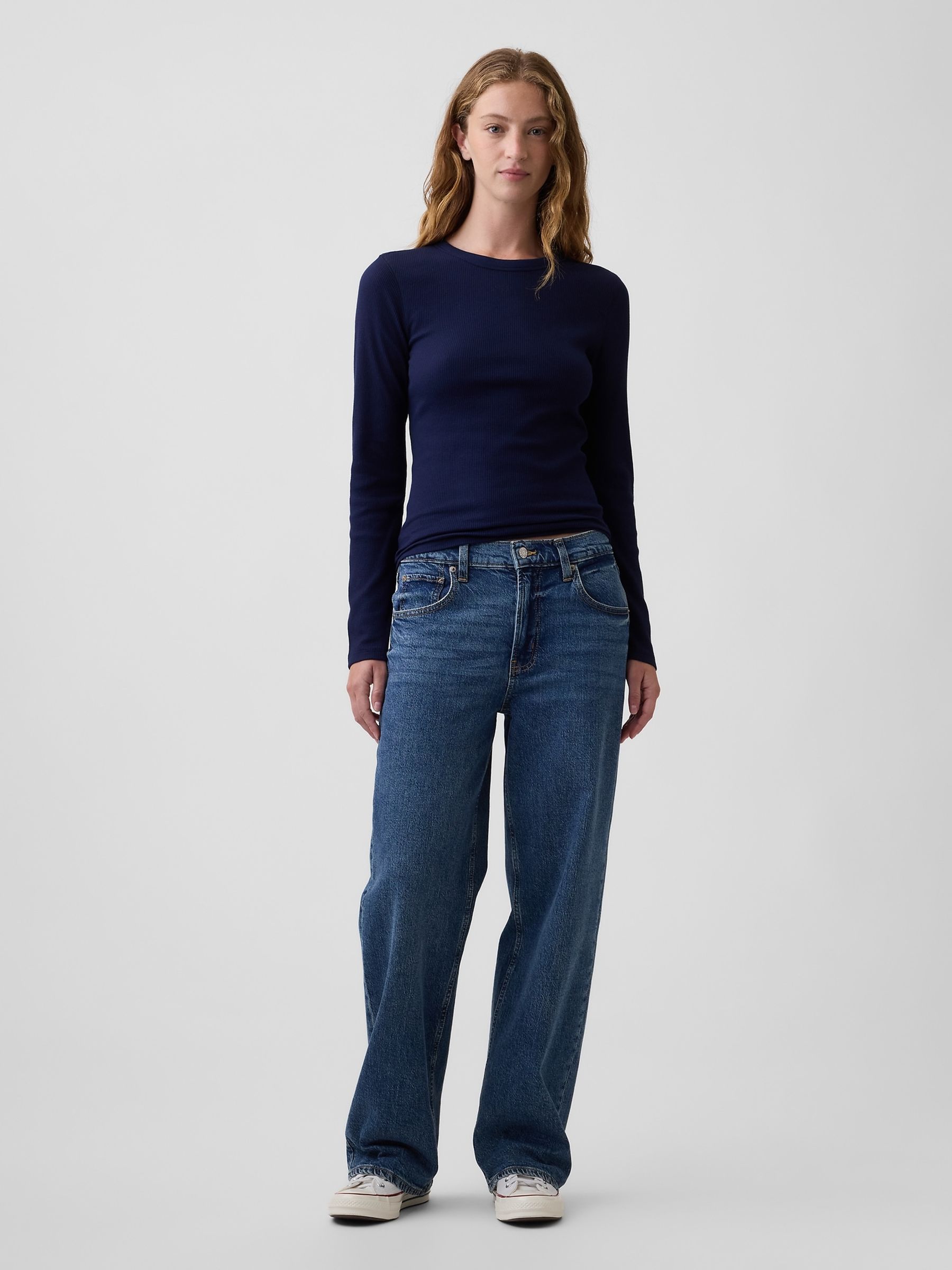 Navy Waffle Knit Long Sleeve T-Shirt - Image 3 of 5