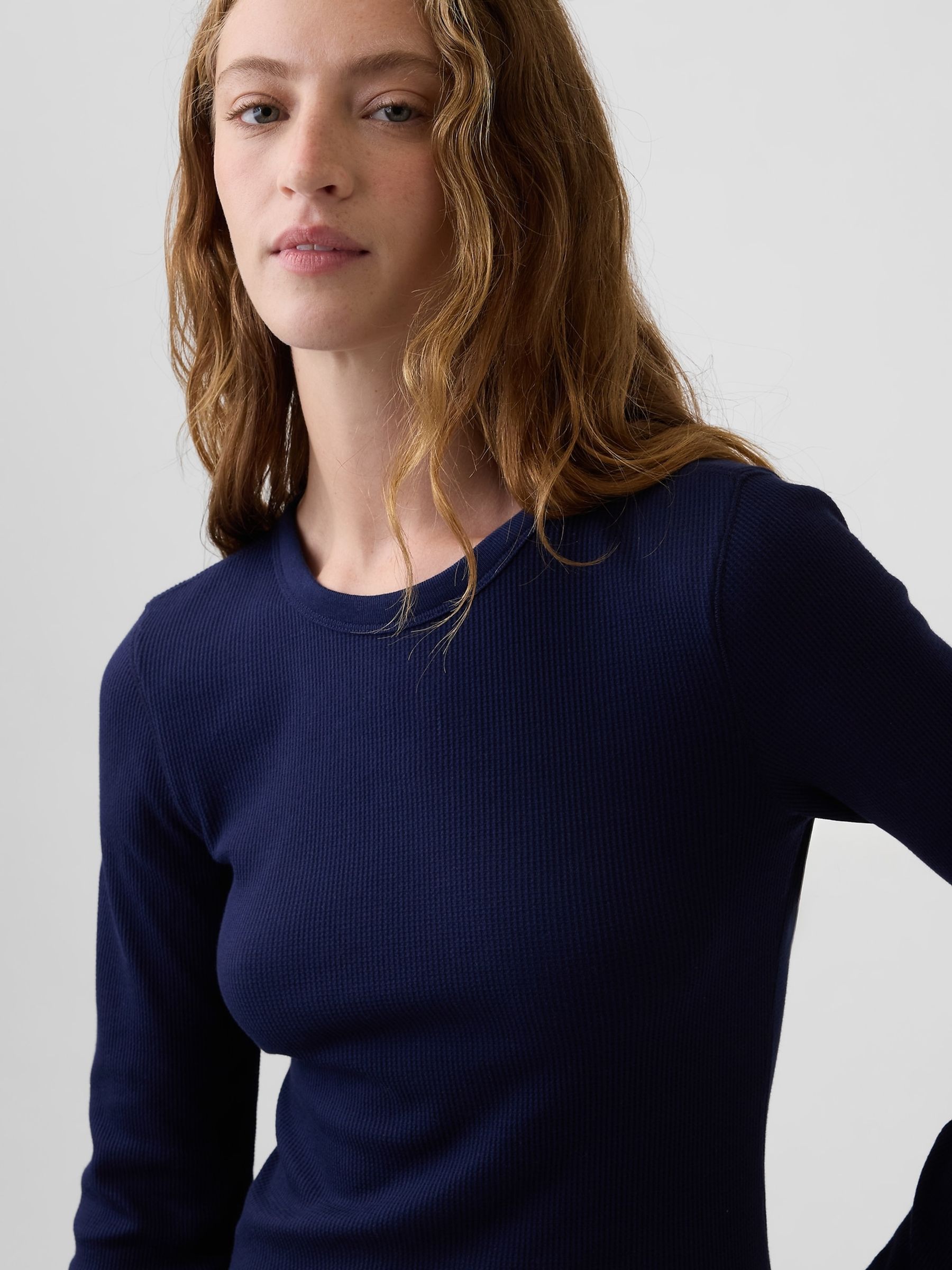 Navy Waffle Knit Long Sleeve T-Shirt - Image 4 of 5