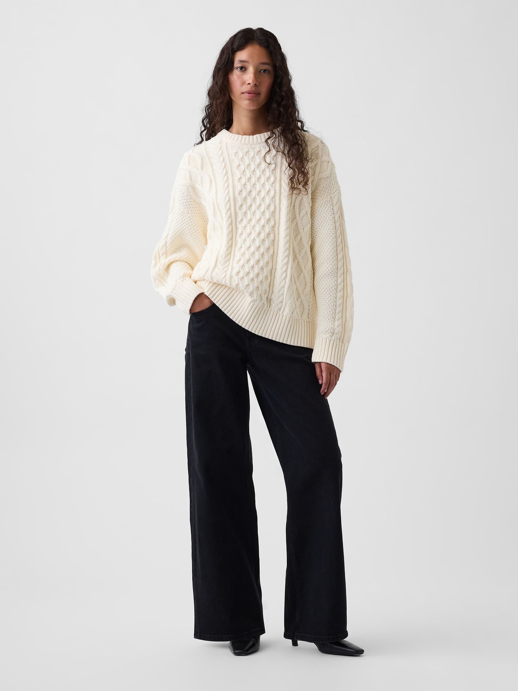 White Cable-Knit Oversized Jumper - Image 3 of 3 White Cable-Knit Oversized Jumper - Image 3 of 3