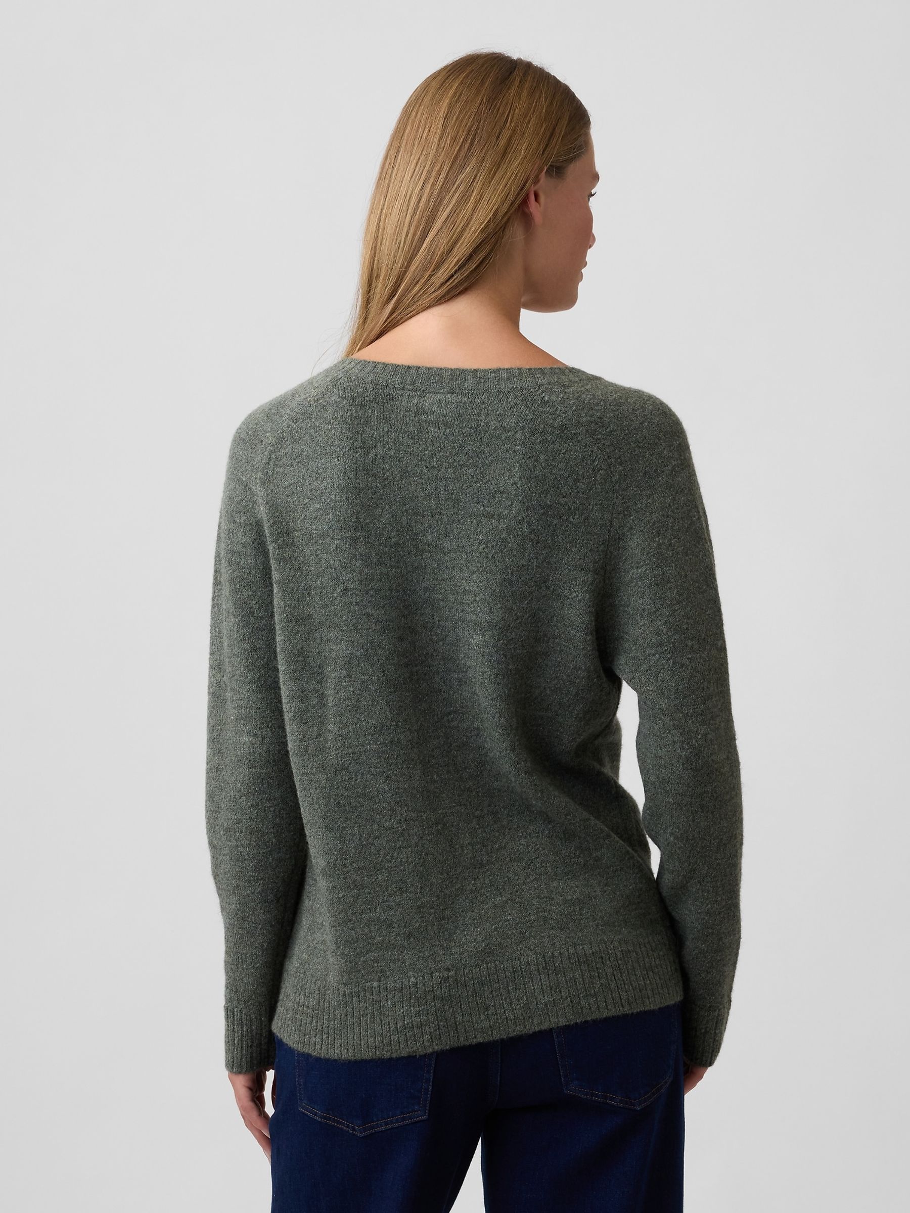 Green Relaxed Lightweight V-Neck Jumper - Image 2 of 5