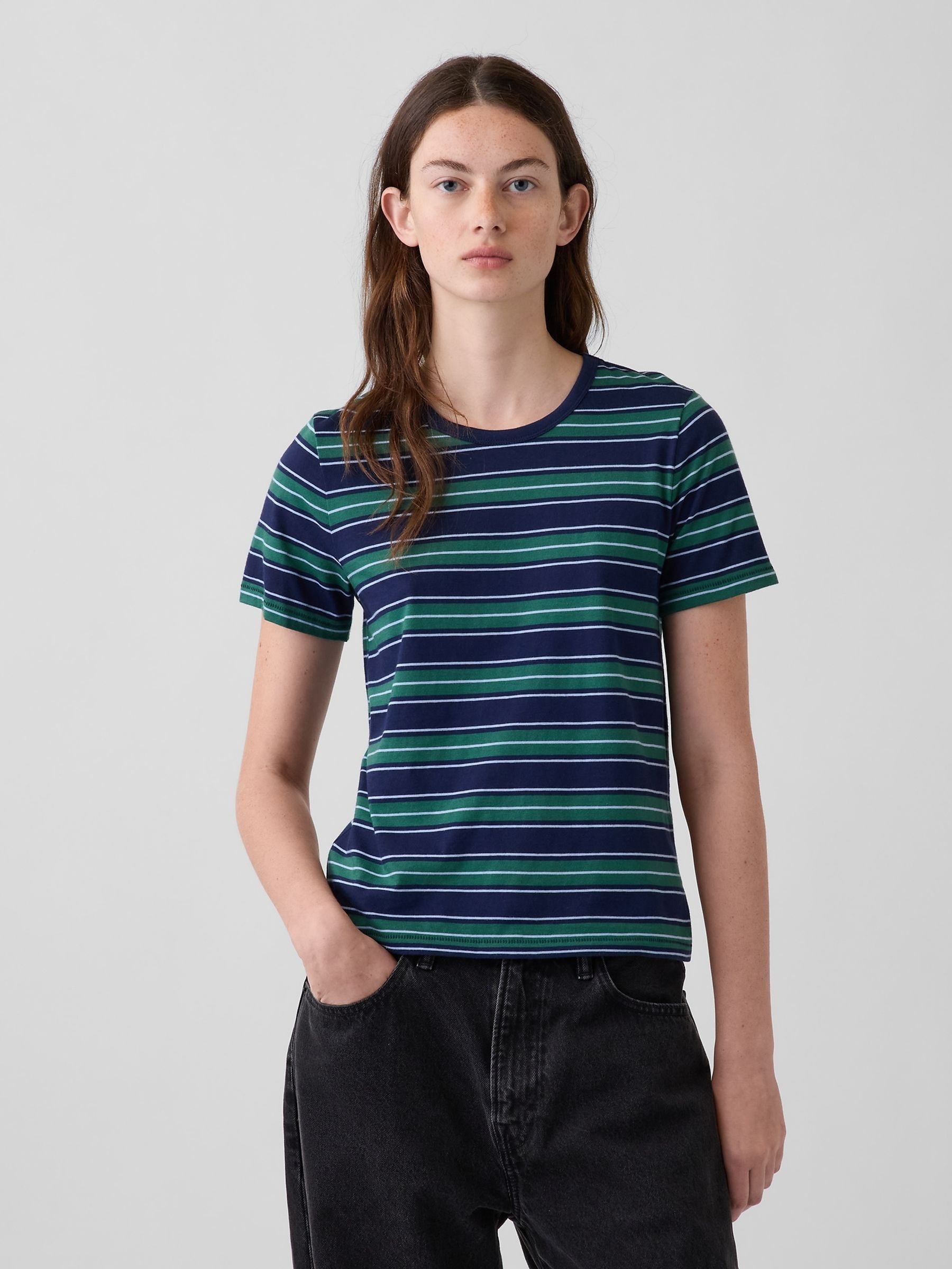 Green/Navy Stripe Vintage Soft Short Sleeve T-Shirt - Image 1 of 4