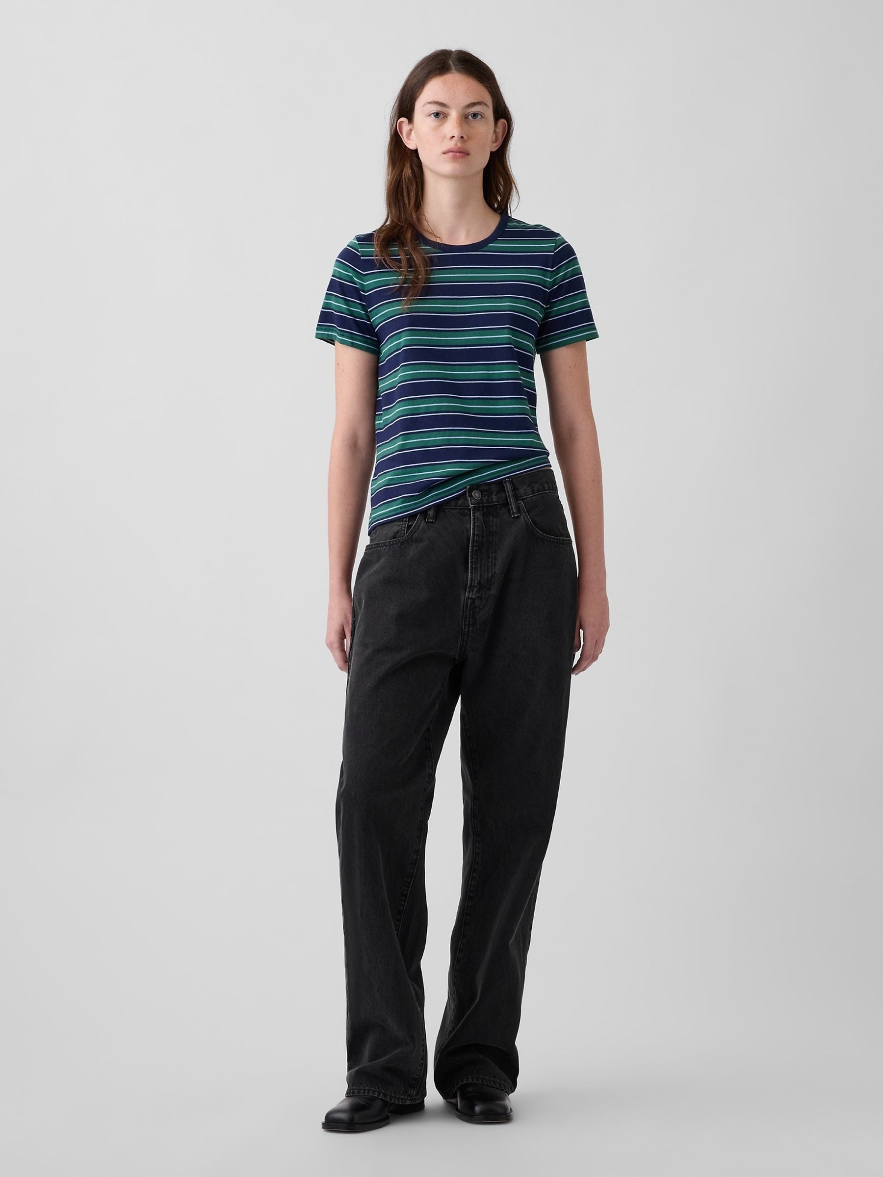 Green/Navy Stripe Vintage Soft Short Sleeve T-Shirt - Image 3 of 4