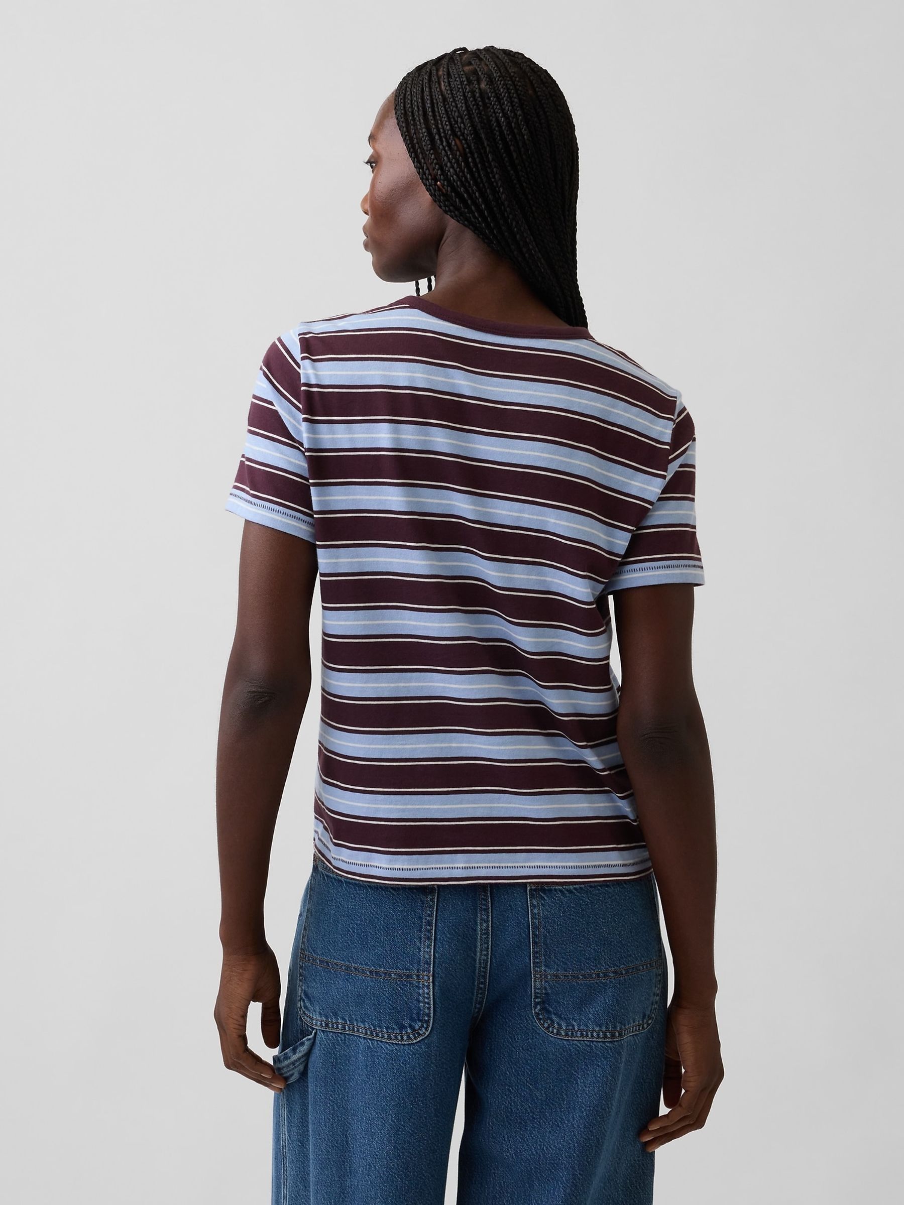 Blue/Burgundy Stripe Vintage Soft Short Sleeve T-Shirt - Image 2 of 4