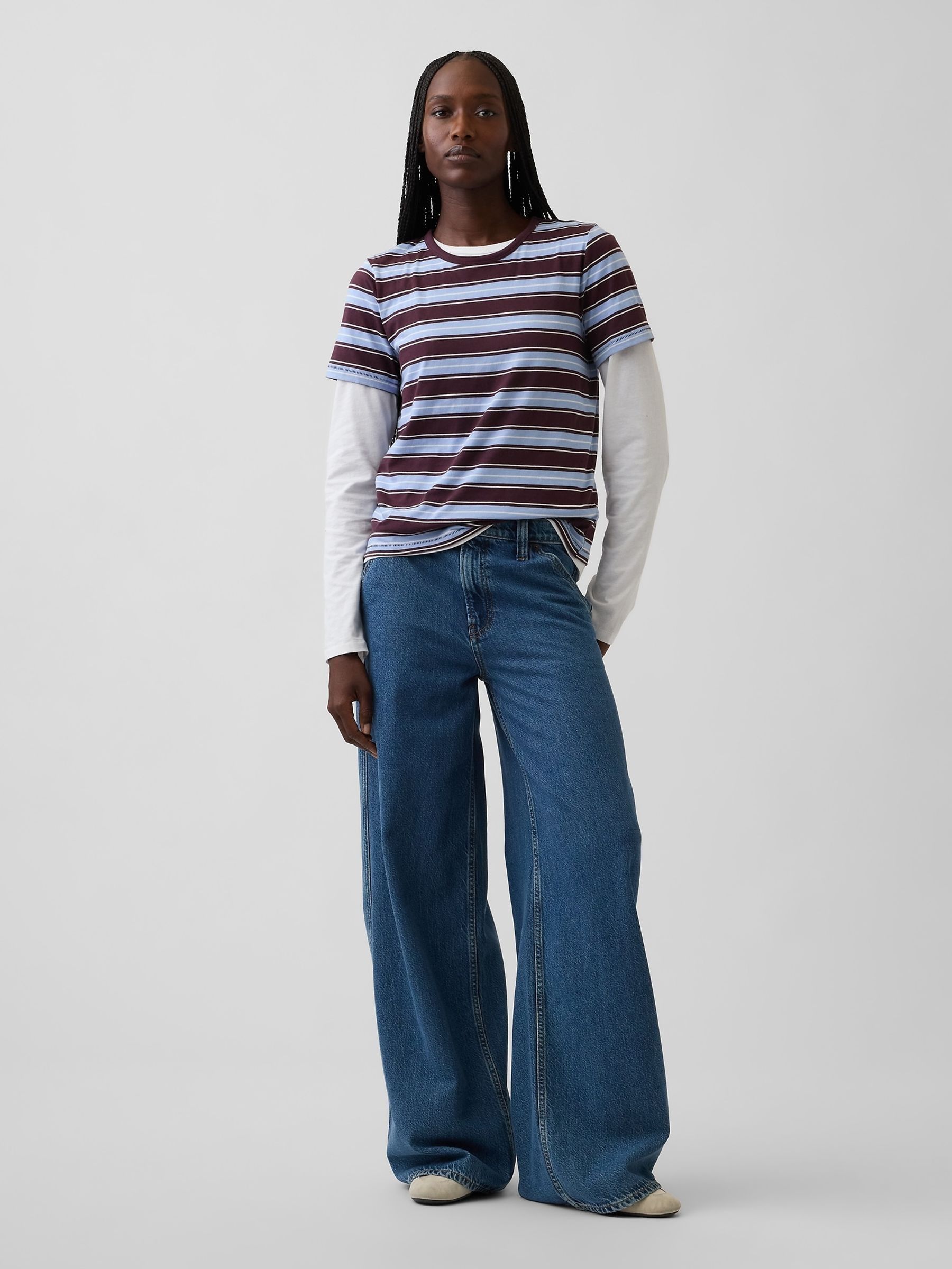 Blue/Burgundy Stripe Vintage Soft Short Sleeve T-Shirt - Image 3 of 4