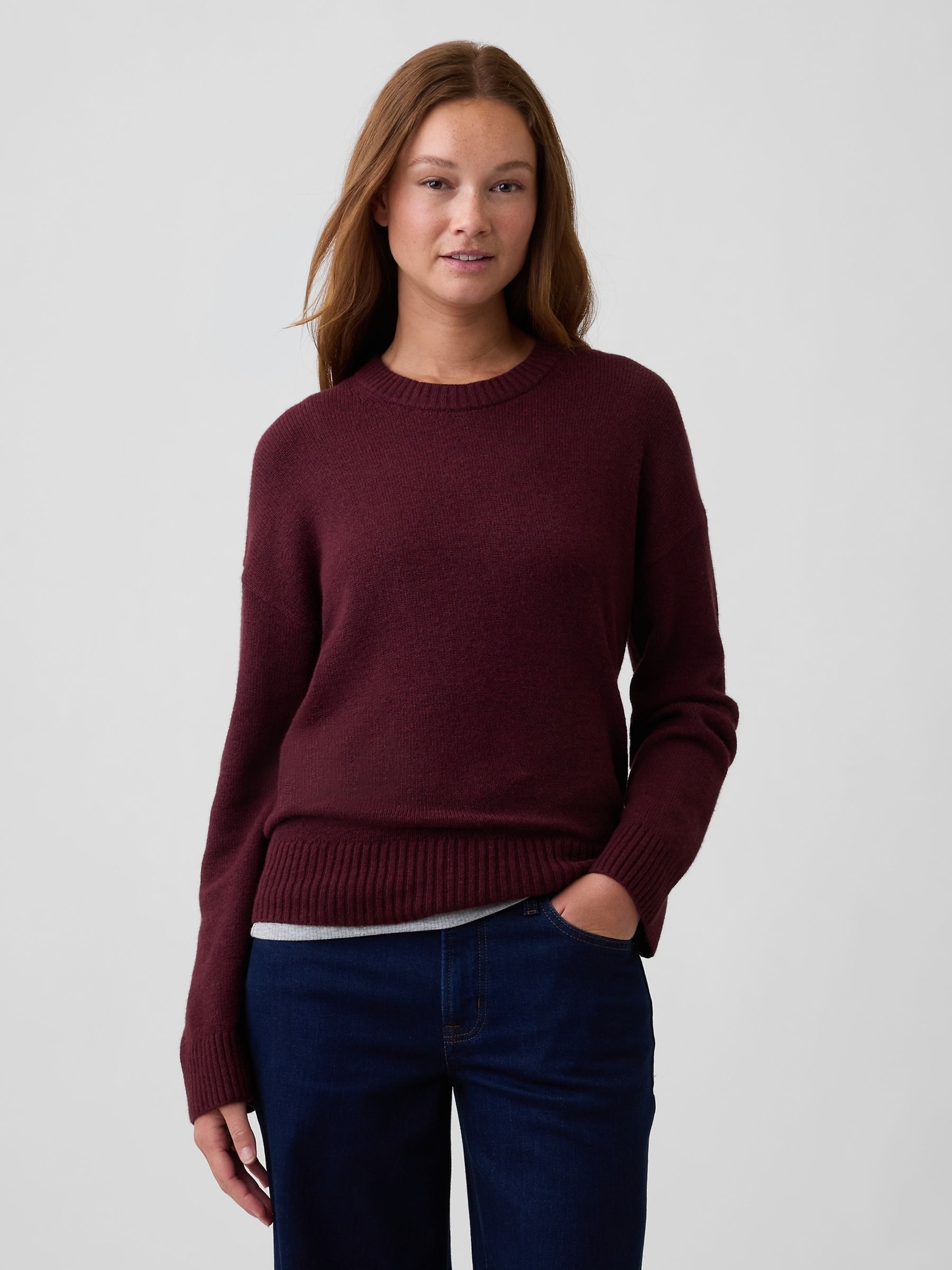Burgundy Red CashSoft Relaxed Crew Neck Jumper - Image 1 of 5