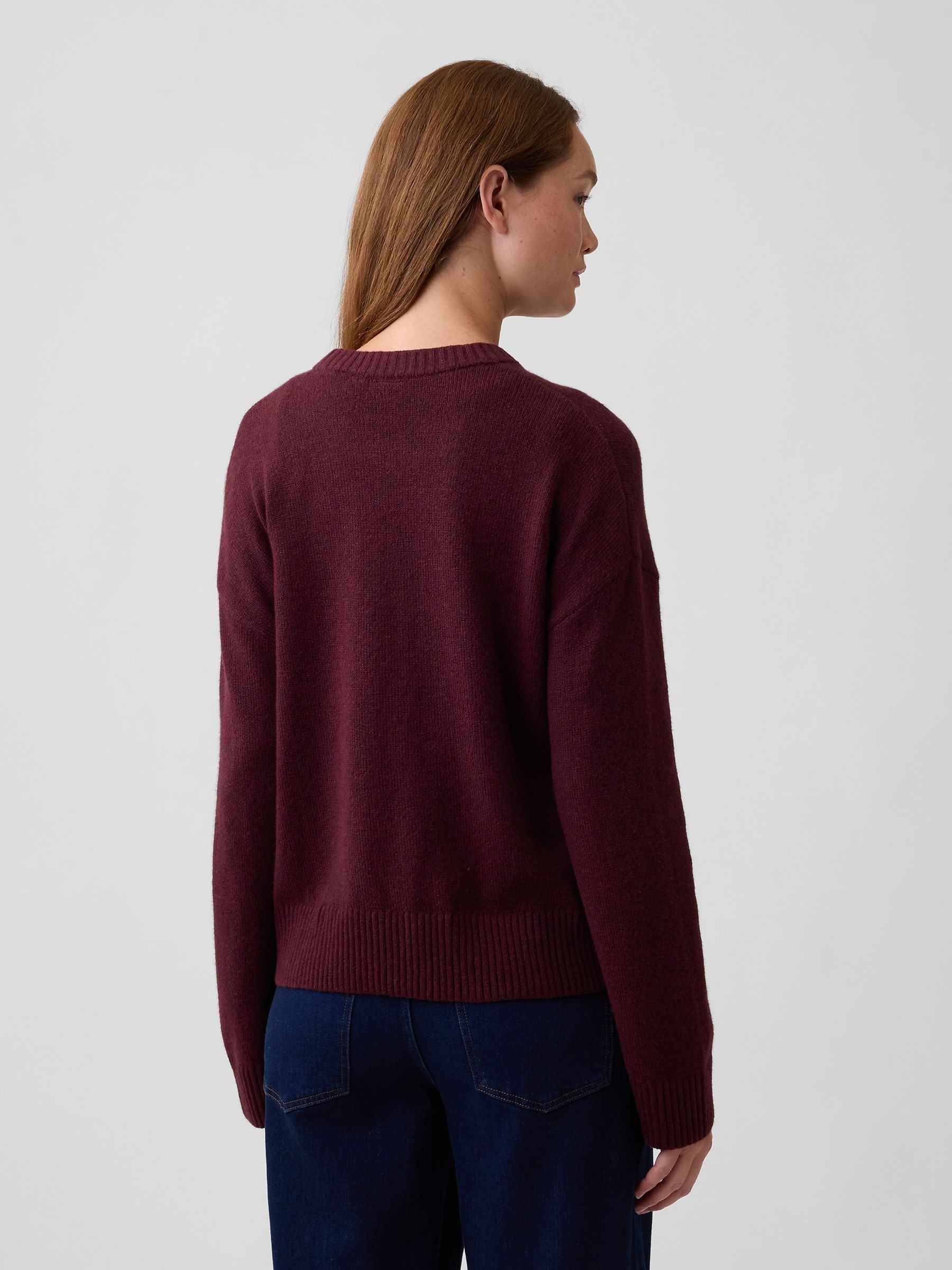 Burgundy Red CashSoft Relaxed Crew Neck Jumper - Image 2 of 5 Burgundy Red CashSoft Relaxed Crew Neck Jumper - Image 2 of 5