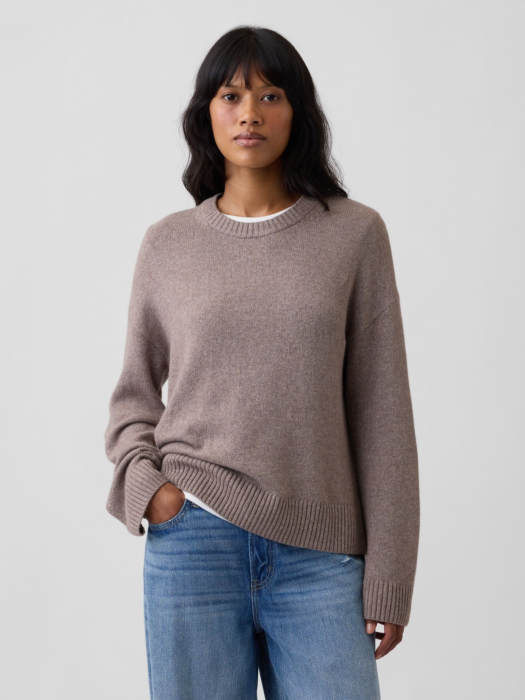 Cool Brown CashSoft Relaxed Crew Neck Jumper - Image 1 of 5 Cool Brown CashSoft Relaxed Crew Neck Jumper - Image 1 of 5
