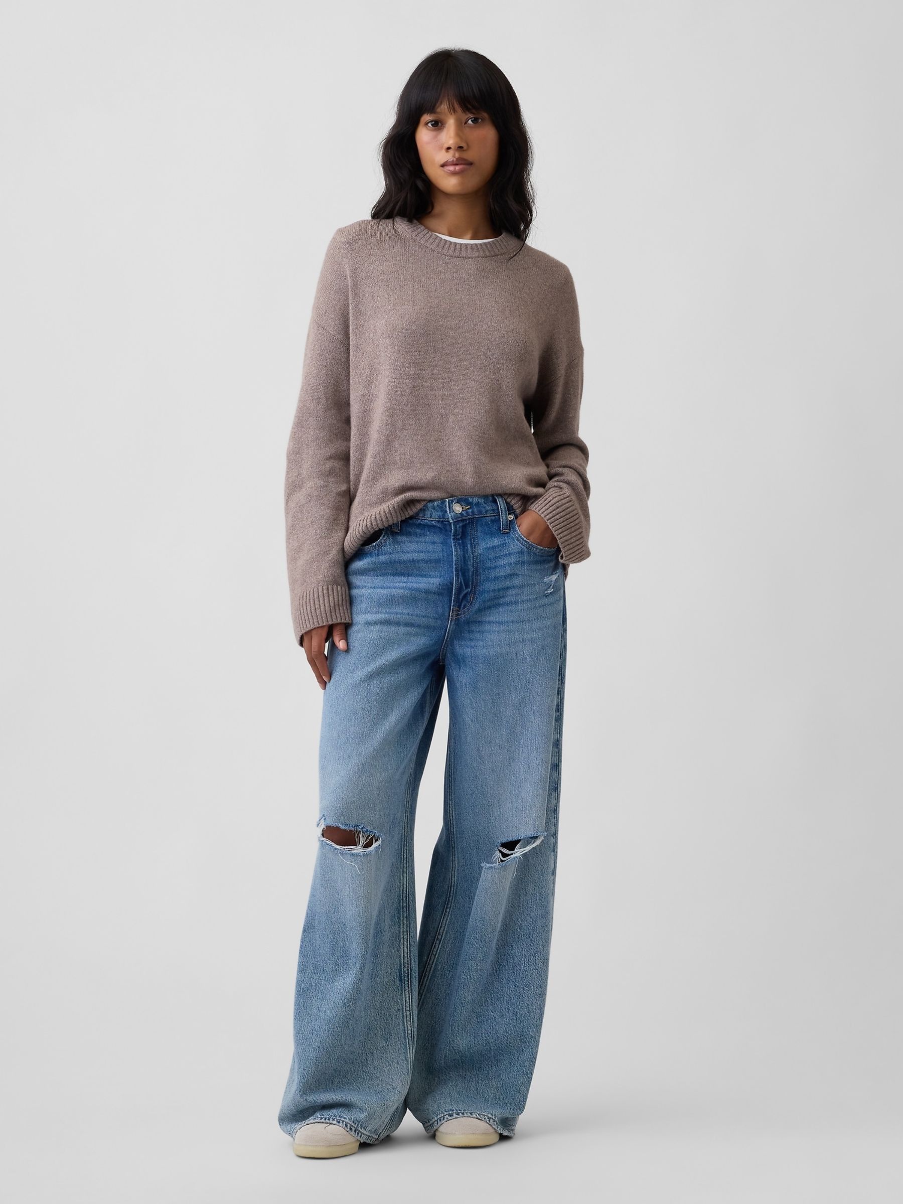 Cool Brown CashSoft Relaxed Crew Neck Jumper - Image 3 of 5