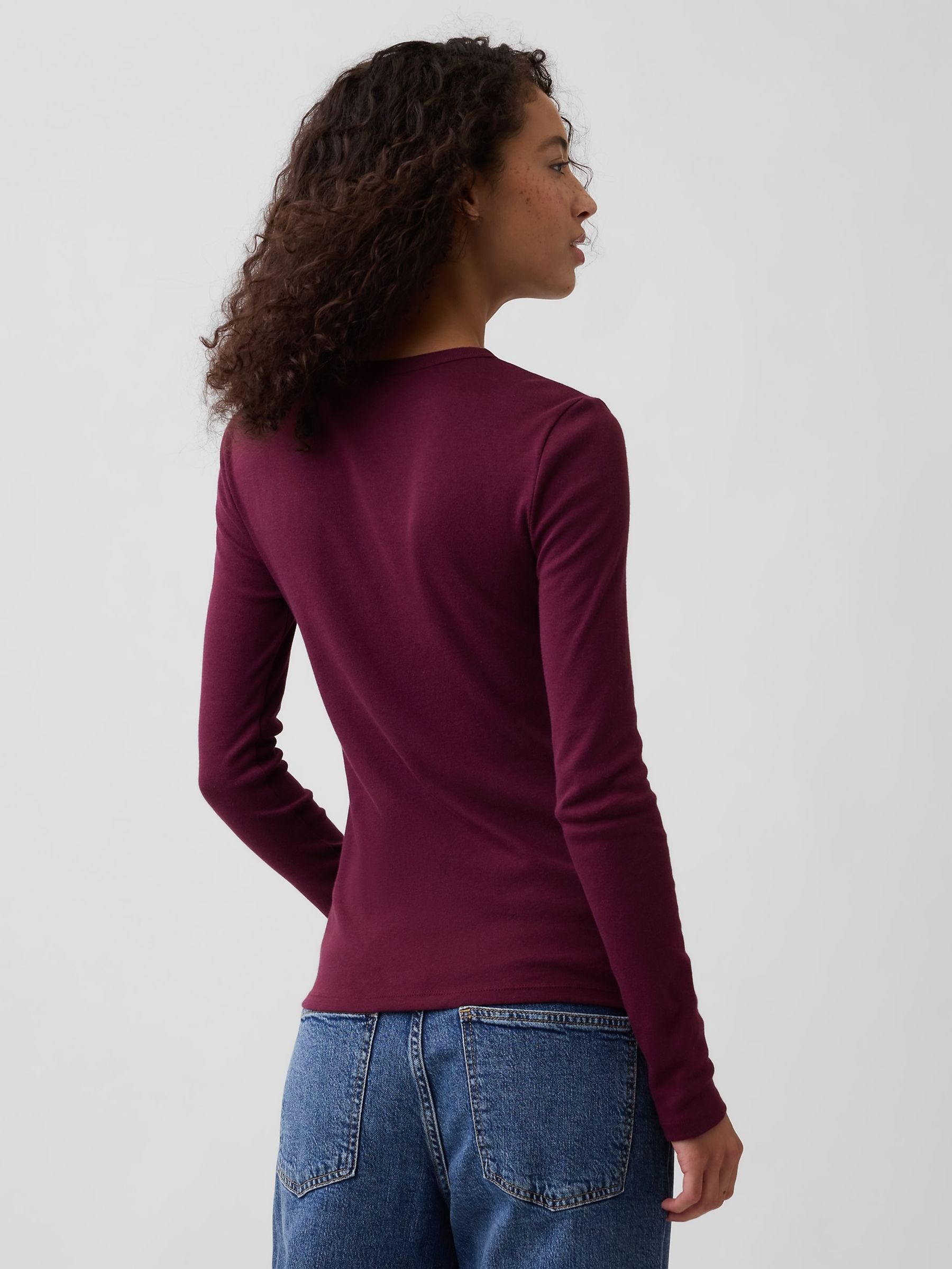 Burgundy Modern Ribbed Crew Neck T-Shirt - Image 2 of 5