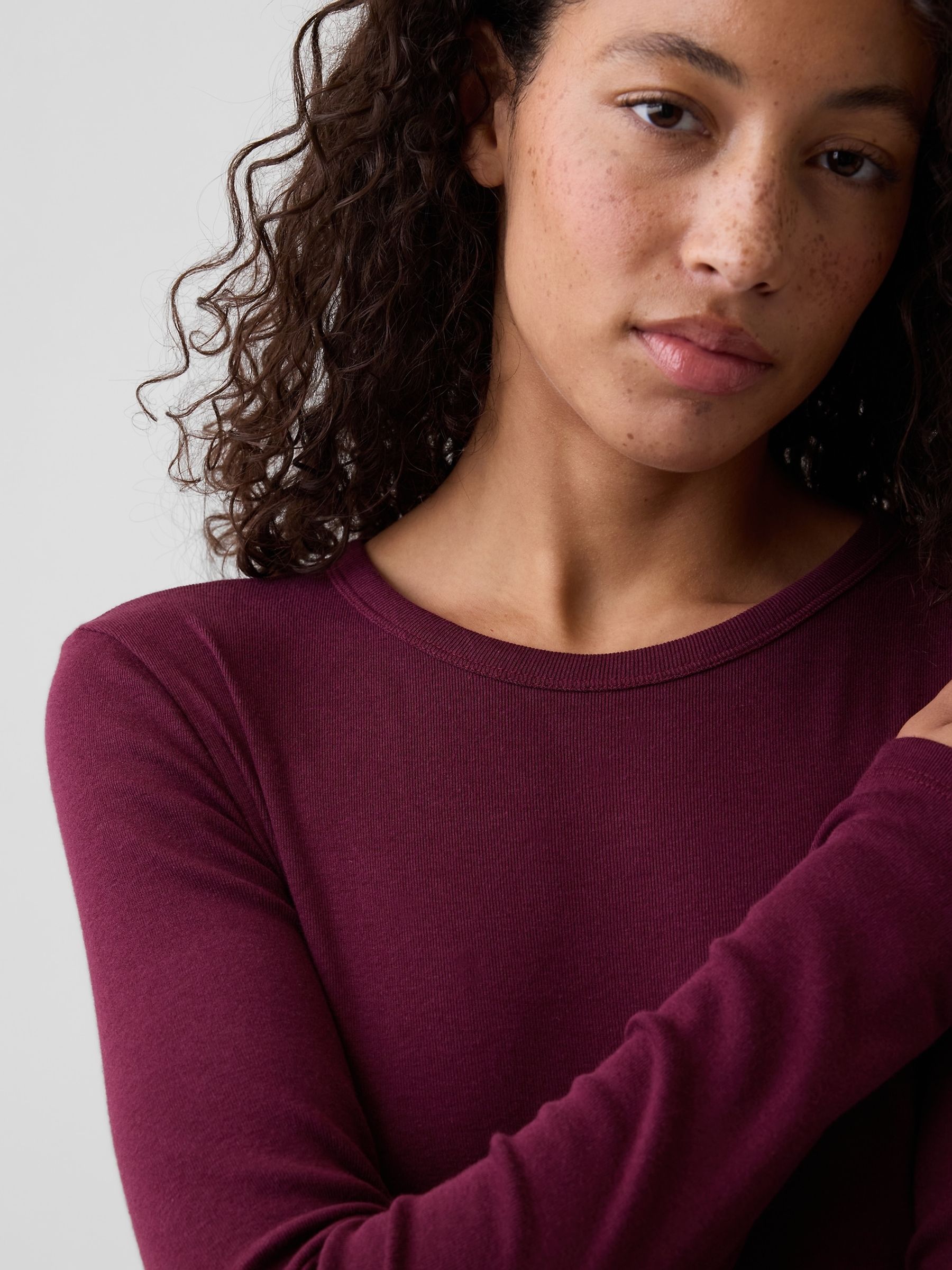 Burgundy Modern Ribbed Crew Neck T-Shirt - Image 4 of 5