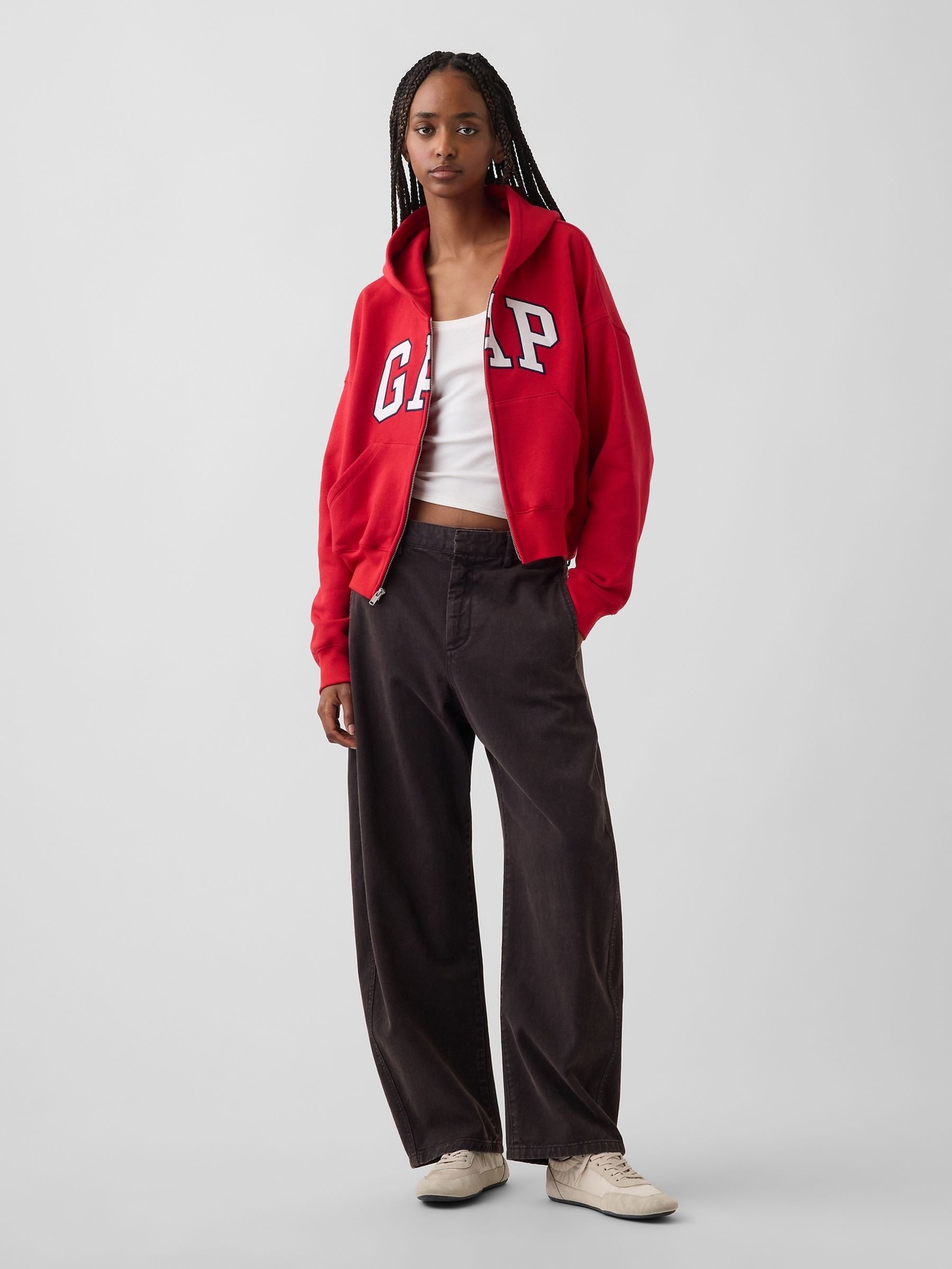 Red Vintage Soft Oversized Logo Zip-Up Hoodie - Image 2 of 3
