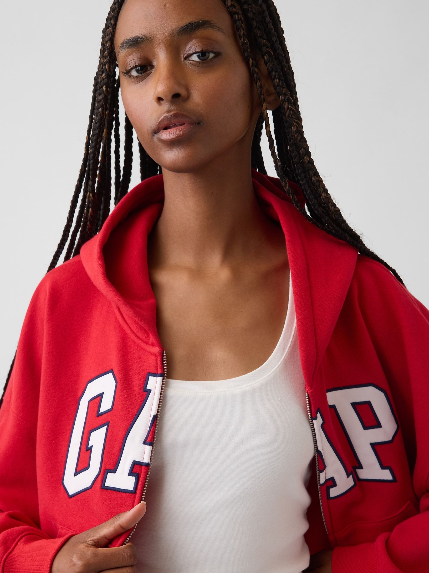 Red Vintage Soft Oversized Logo Zip-Up Hoodie - Image 3 of 3 Red Vintage Soft Oversized Logo Zip-Up Hoodie - Image 3 of 3