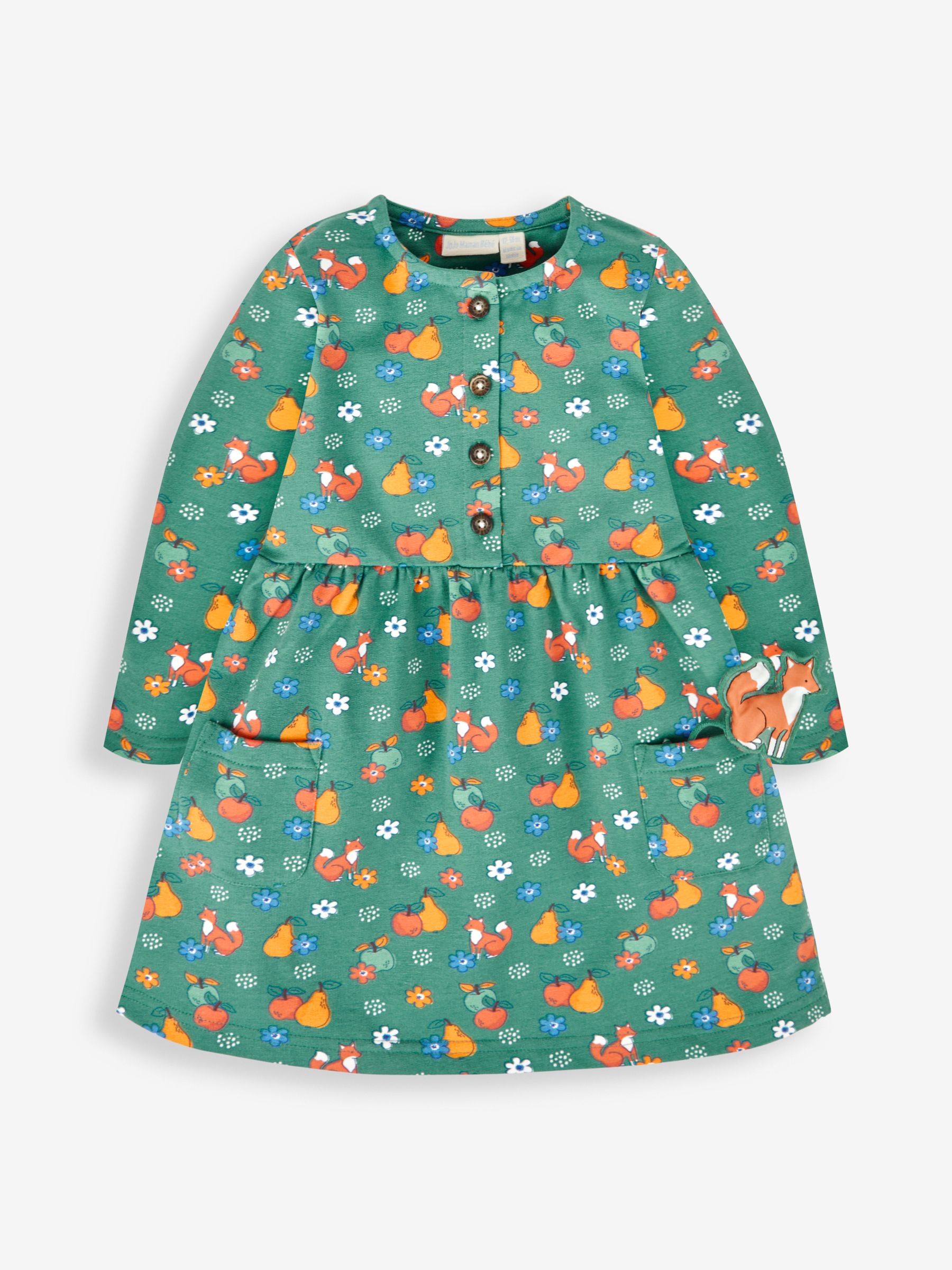 Green Fox & Fruit Button Front Dress | JoJo Maman Bb