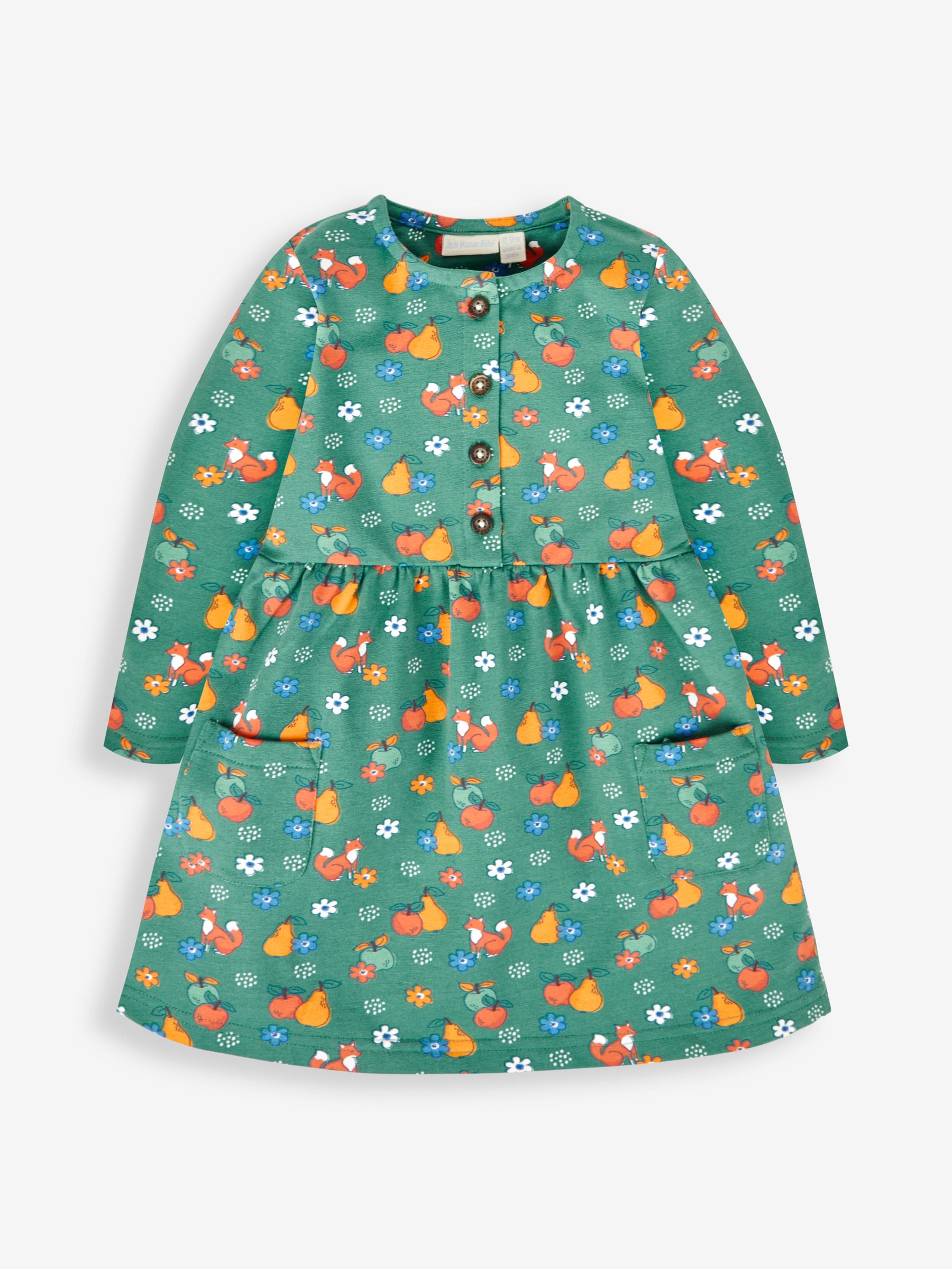 Green Fox & Fruit Button Front Dress | JoJo Maman Bébé USA
