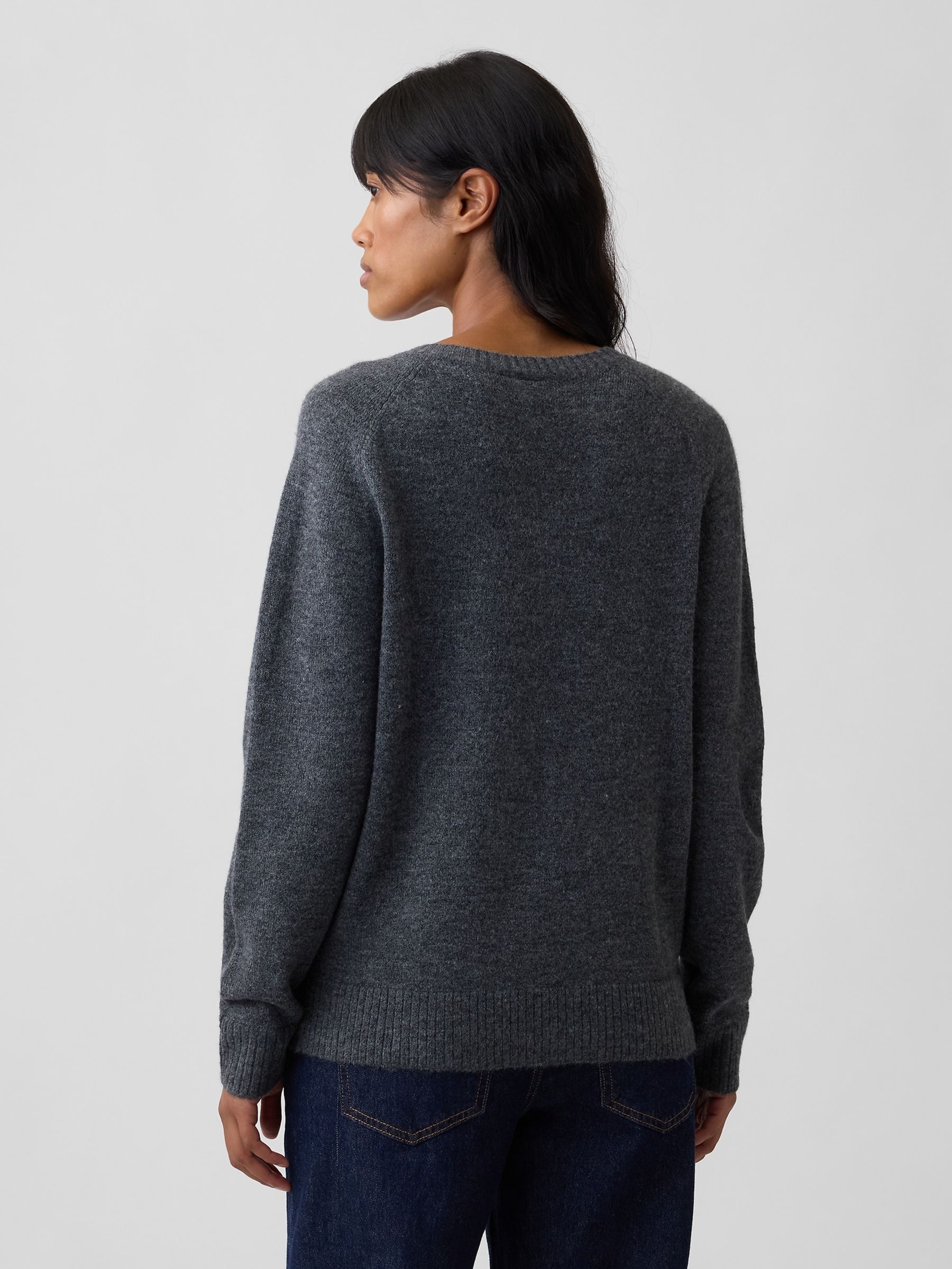 Dark Grey Relaxed Lightweight V-Neck Jumper - Image 2 of 5