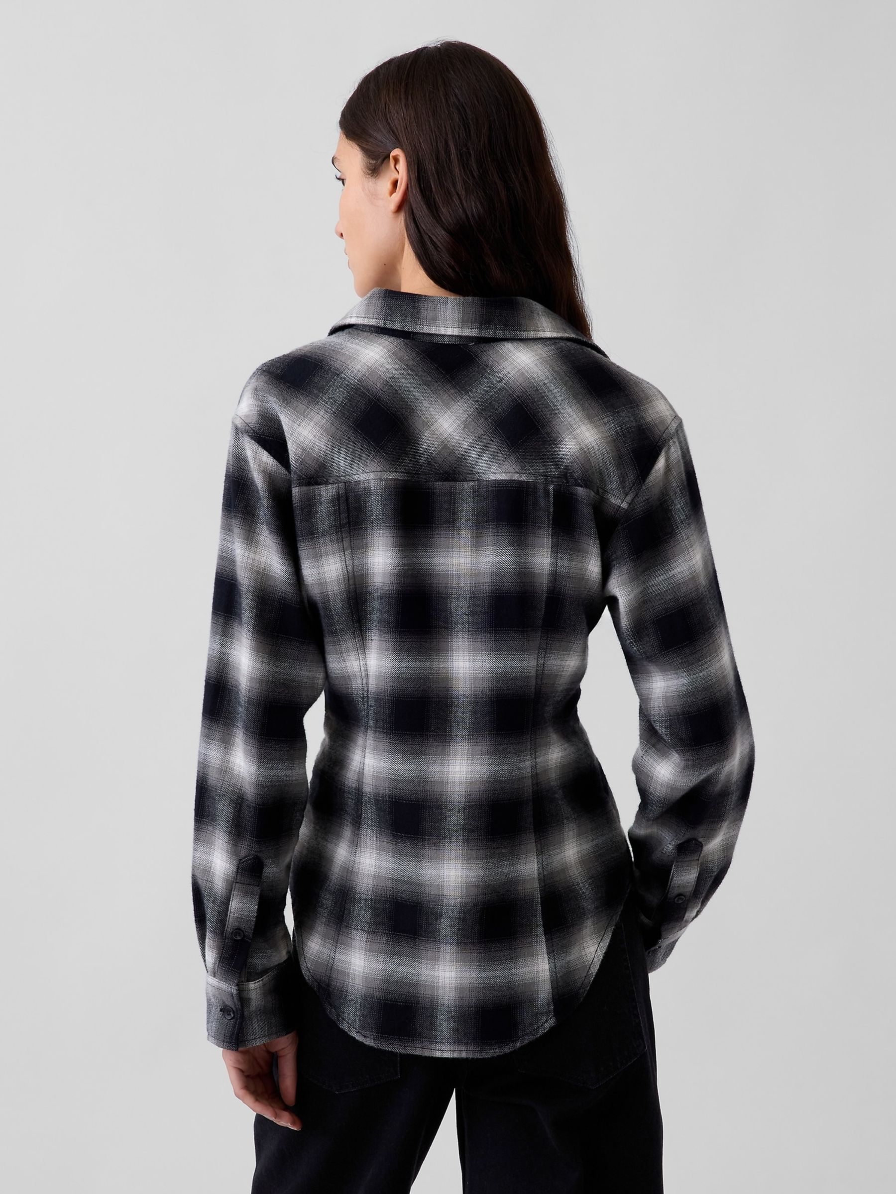 Black Check Flannel Fitted Shirt - Image 2 of 5
