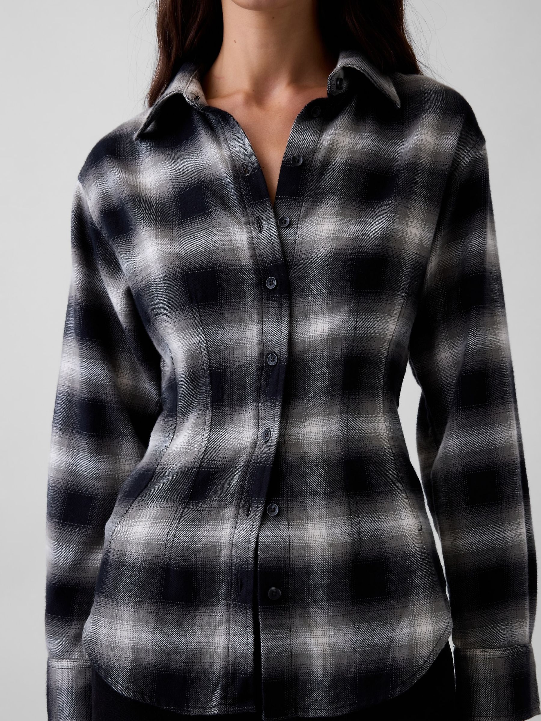 Black Check Flannel Fitted Shirt - Image 4 of 5
