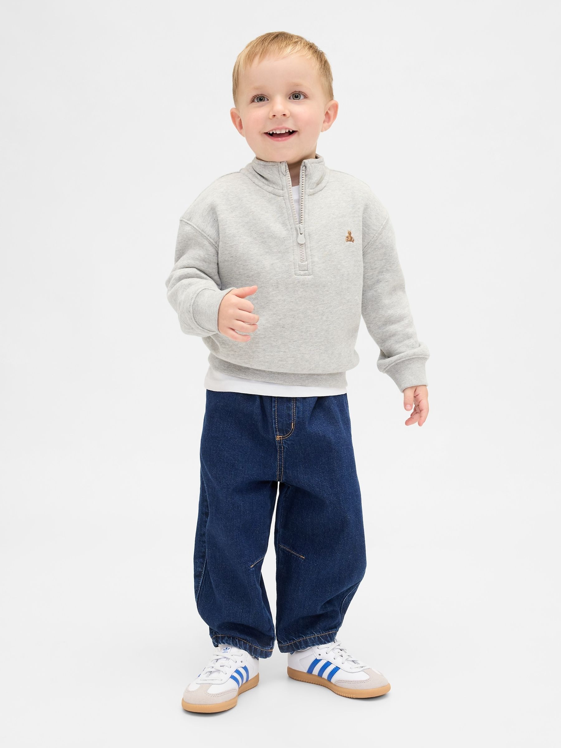 Dark Wash Pull-on Barrel Jeans - Image 1 of 3