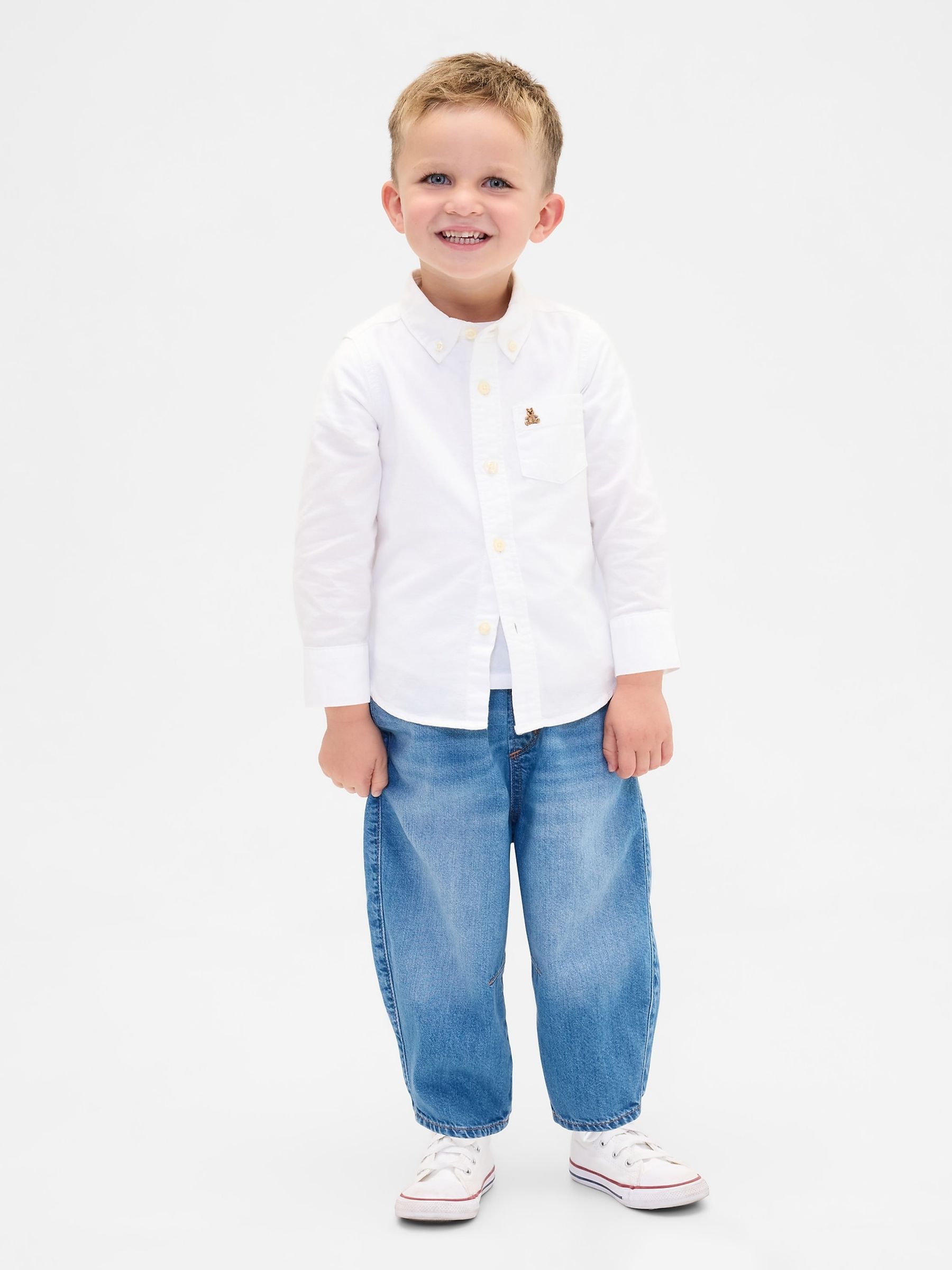 Medium Wash Blue Pull-on Barrel Jeans - Image 1 of 3 Medium Wash Blue Pull-on Barrel Jeans - Image 1 of 3