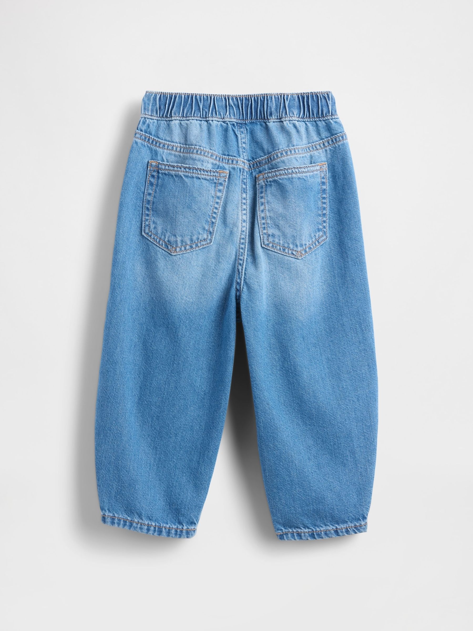 Medium Wash Blue Pull-on Barrel Jeans - Image 3 of 3 Medium Wash Blue Pull-on Barrel Jeans - Image 3 of 3