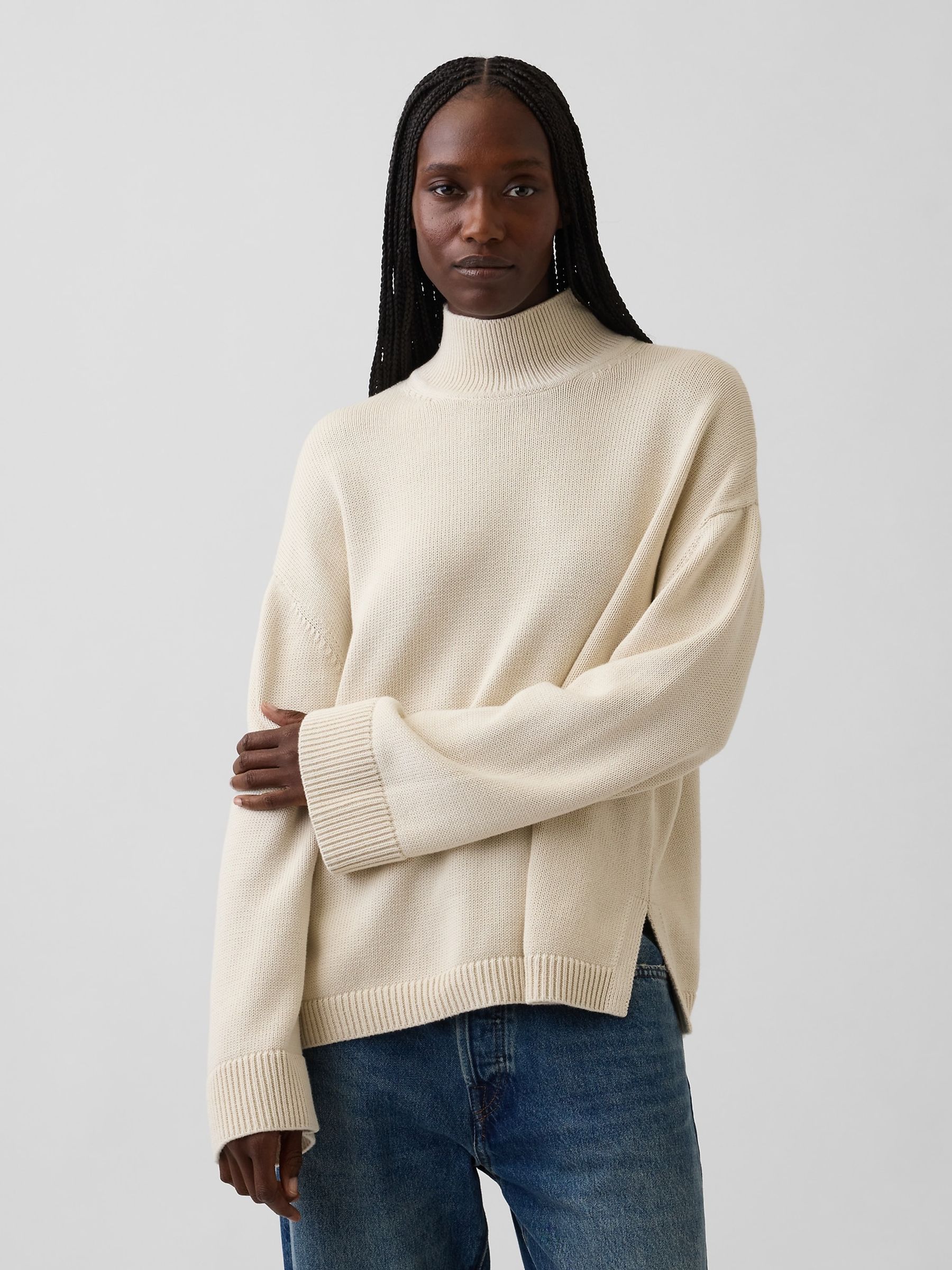 Cream Oversized Turtleneck Jumper - Image 1 of 4