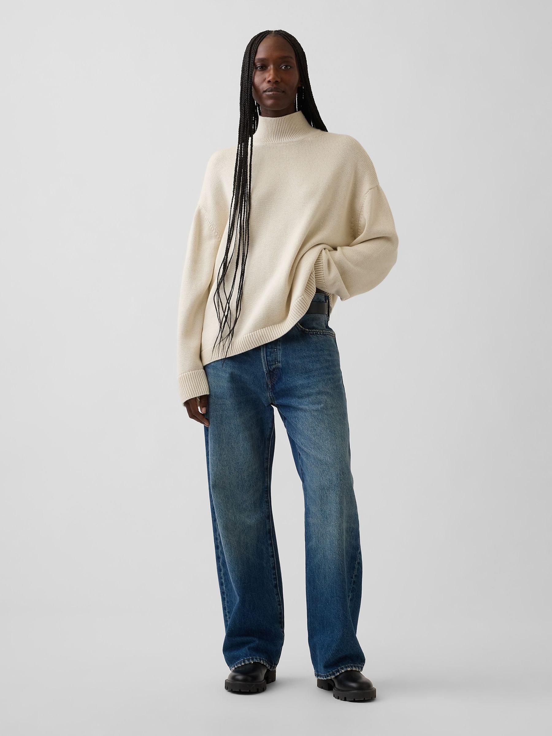 Cream Oversized Turtleneck Jumper - Image 3 of 4