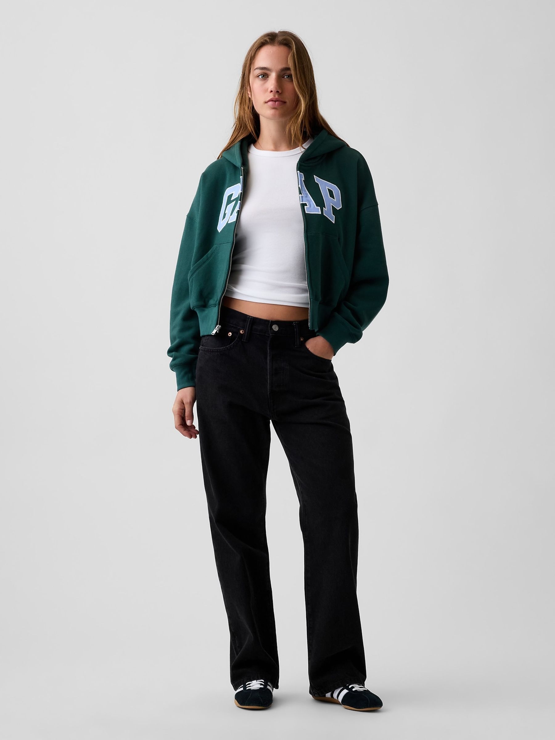 Green Vintage Soft Oversized Logo Zip-Up Hoodie - Image 3 of 4
