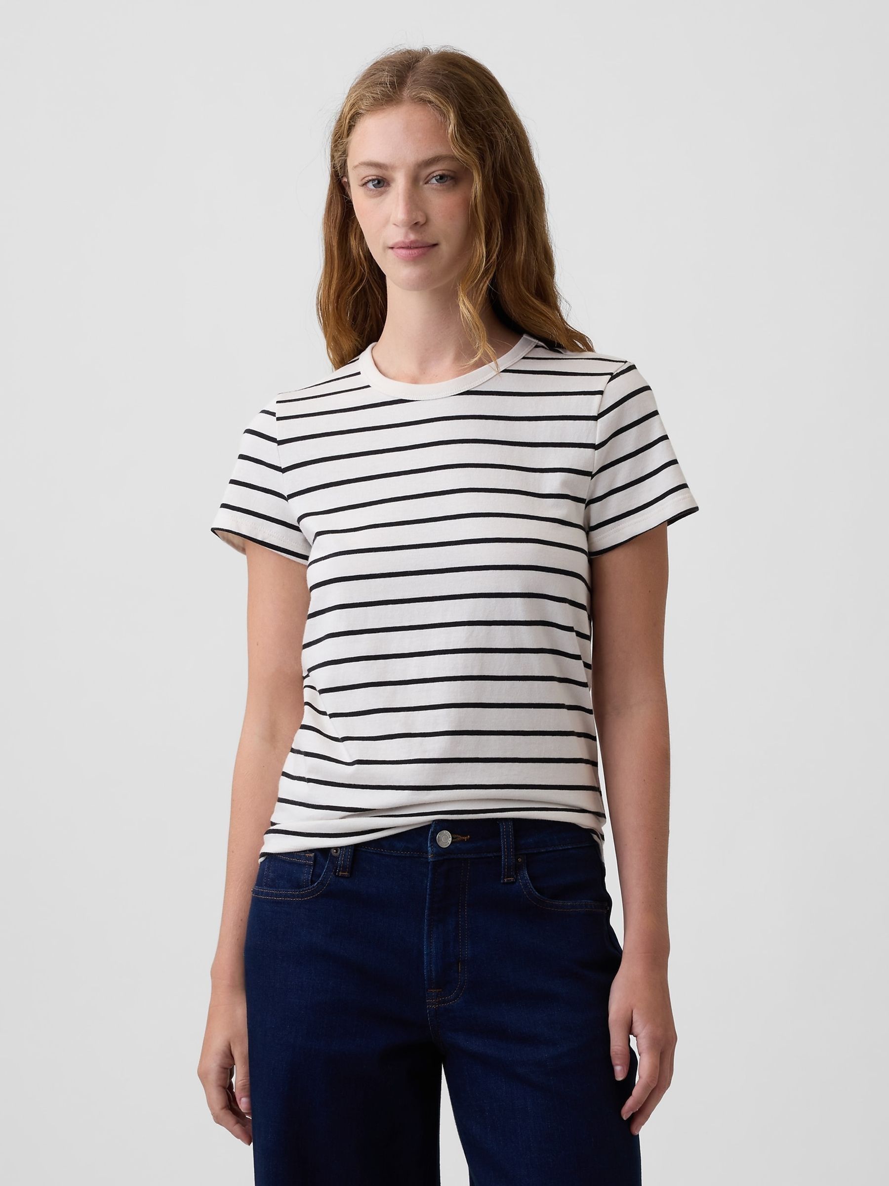White/Black Stripe Favourite Crew Neck T-Shirt - Image 1 of 5 White/Black Stripe Favourite Crew Neck T-Shirt - Image 1 of 5