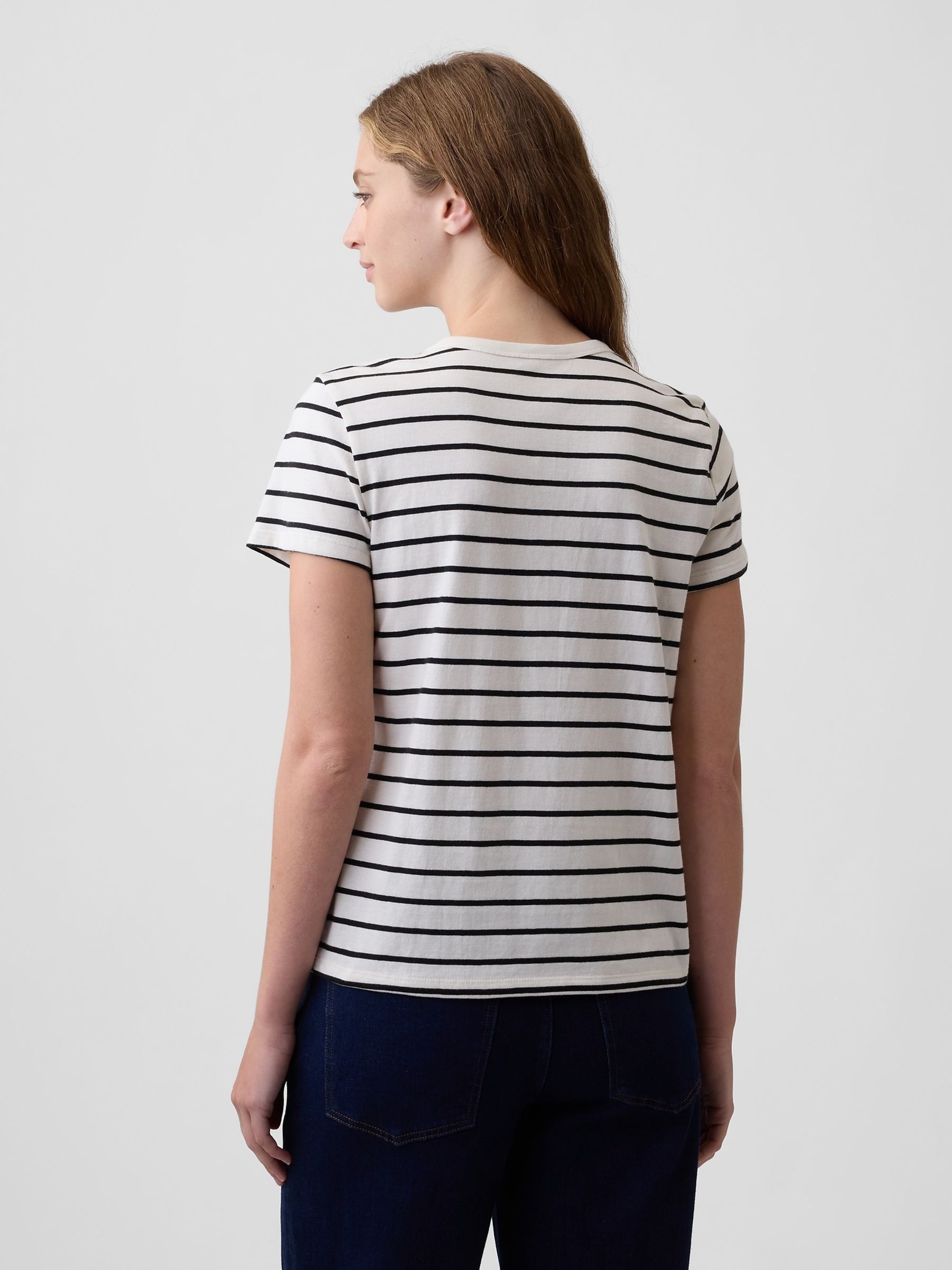 White/Black Stripe Favourite Crew Neck T-Shirt - Image 2 of 5 White/Black Stripe Favourite Crew Neck T-Shirt - Image 2 of 5