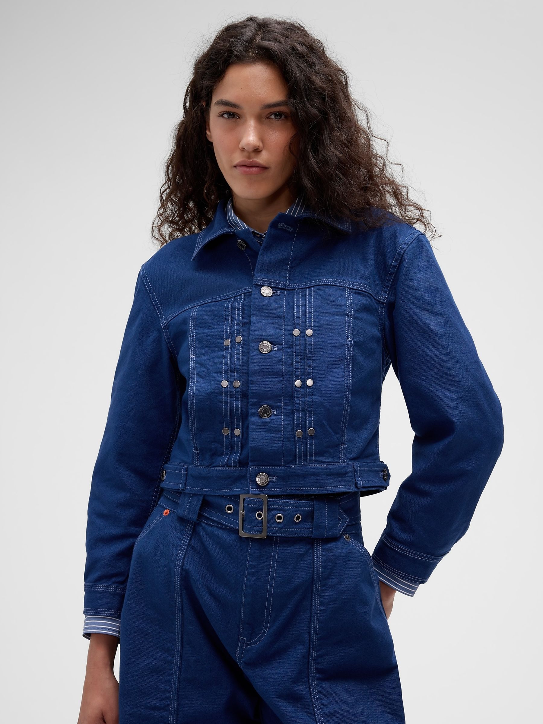 GapStudio Blue Crop Canvas Jacket - Image 1 of 9