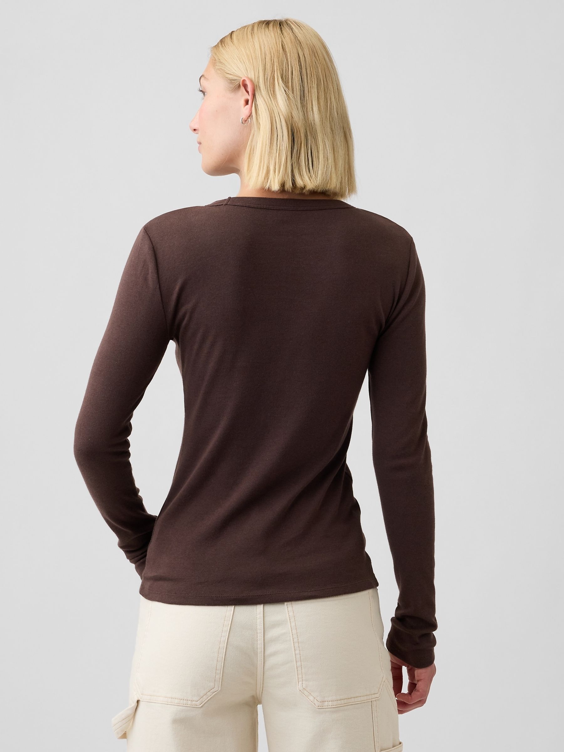 Brown Modern Ribbed Long Sleeve T-Shirt - Image 2 of 5