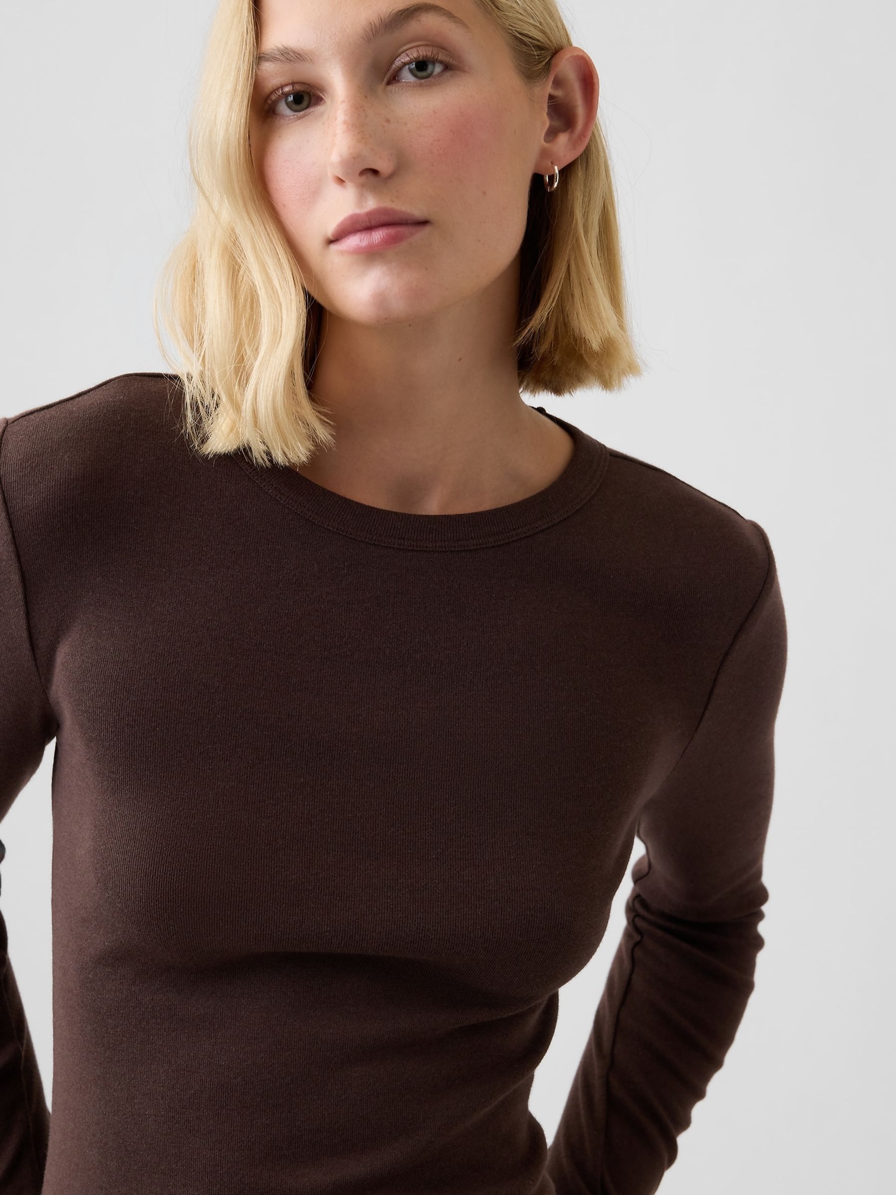 Brown Modern Ribbed Long Sleeve T-Shirt - Image 4 of 5