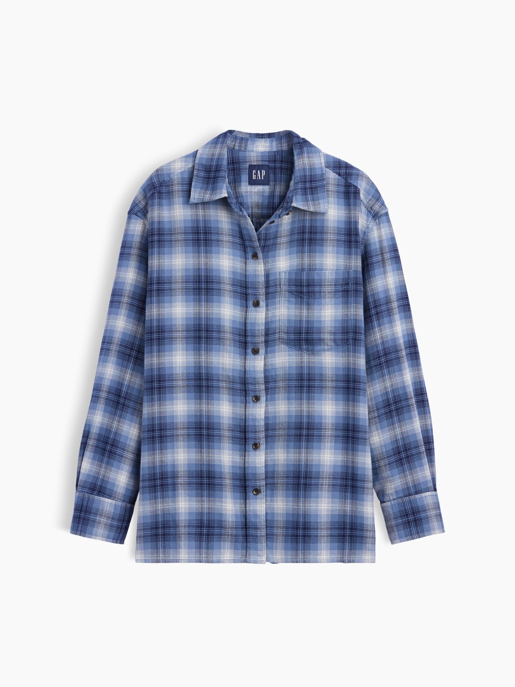 Blue Check Oversized Straight-Hem Flannel Shirt - Image 5 of 5 Blue Check Oversized Straight-Hem Flannel Shirt - Image 5 of 5
