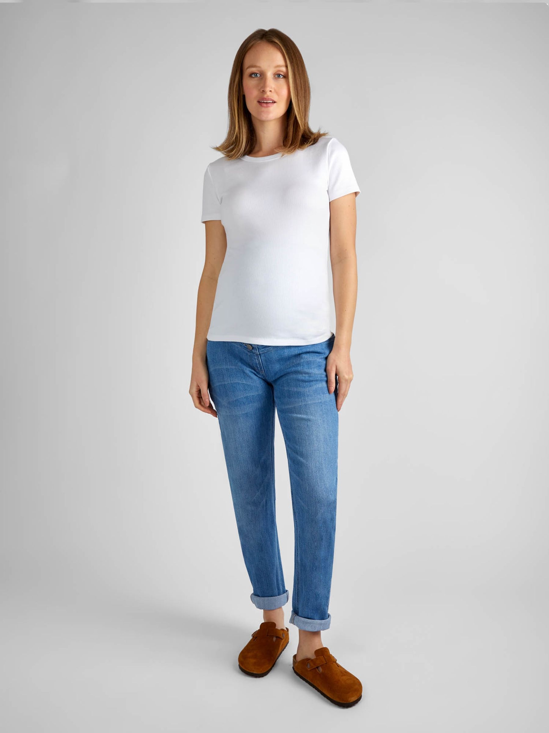 Light Wash Slim Boyfriend Maternity Jeans - Image 1 of 14