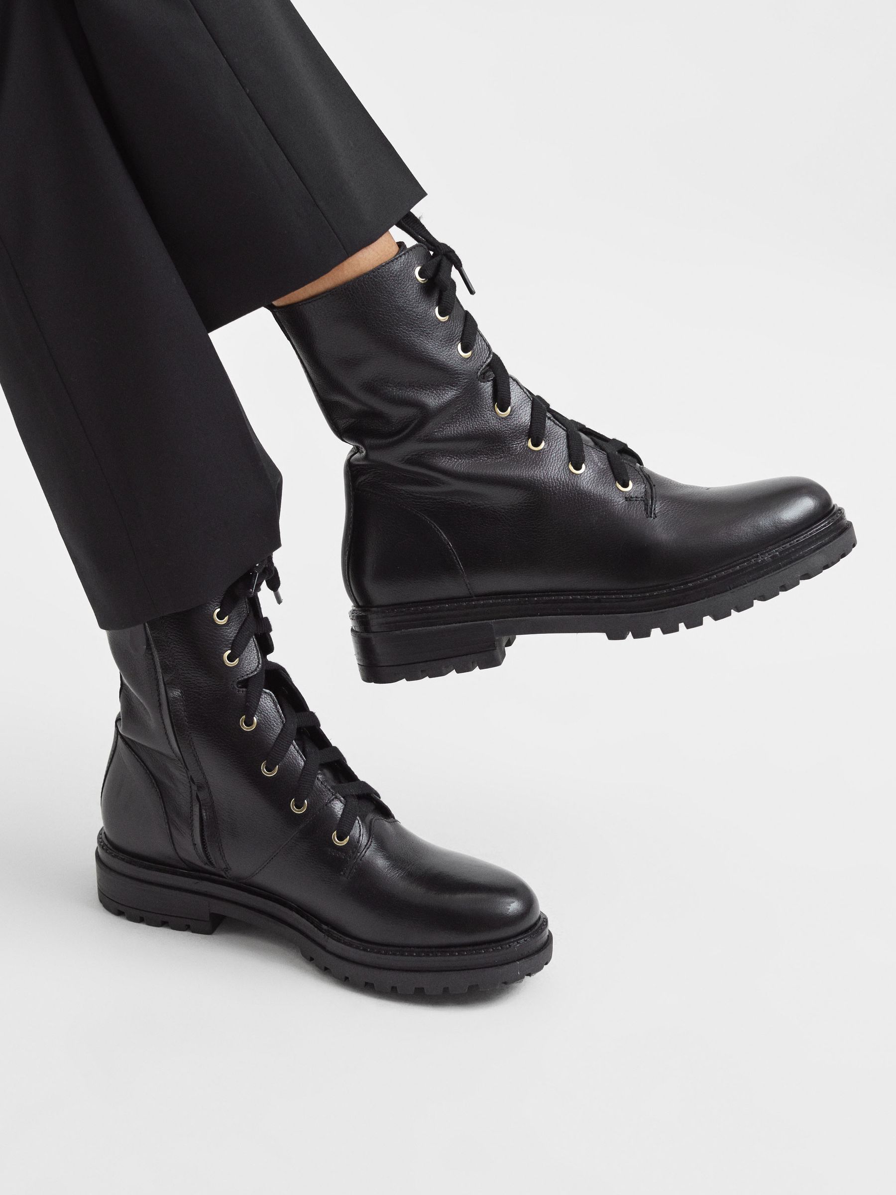 Leather Lace-Up Boots in Black - Image 2 of 6