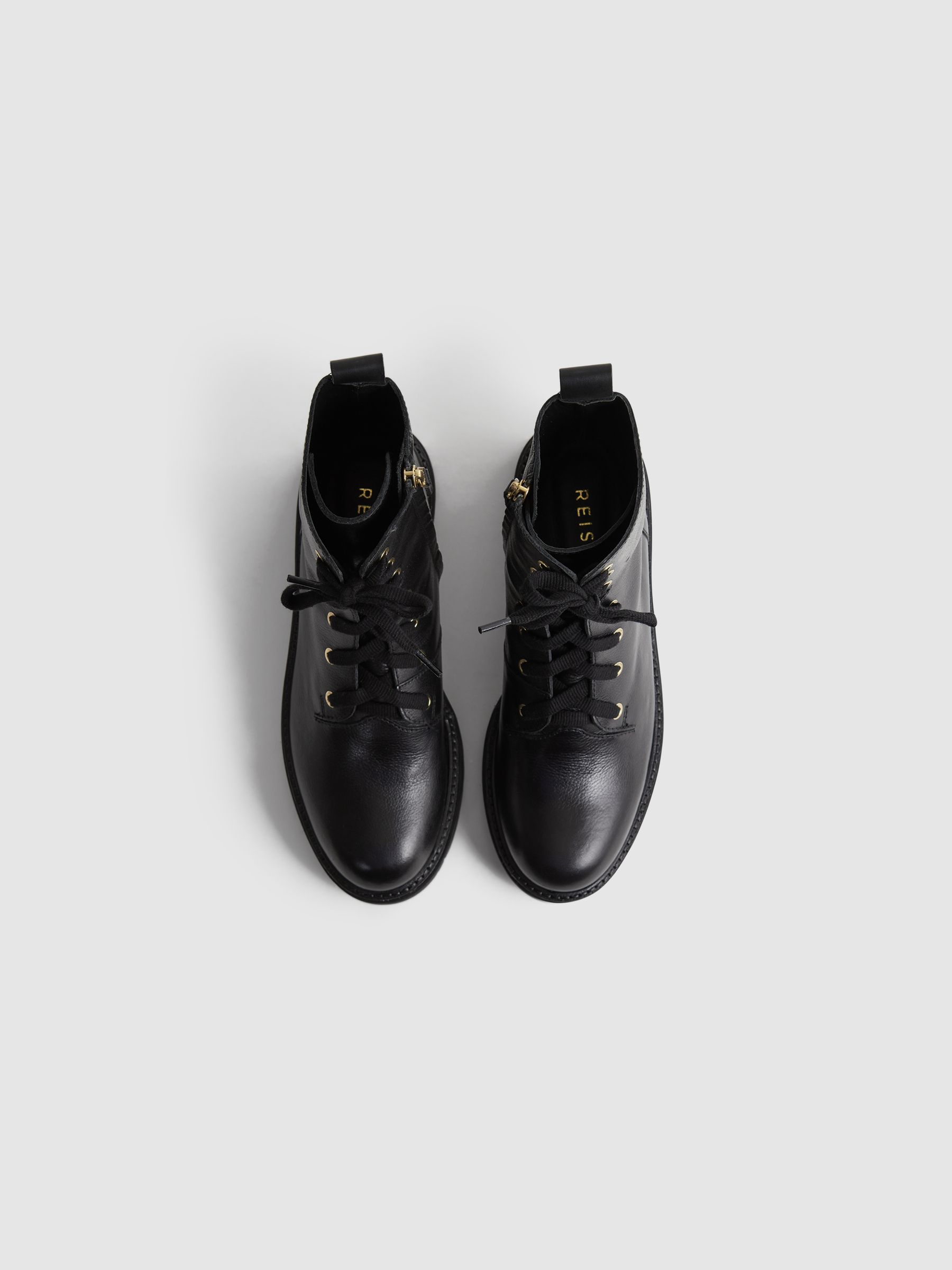 Leather Lace-Up Boots in Black - Image 3 of 6