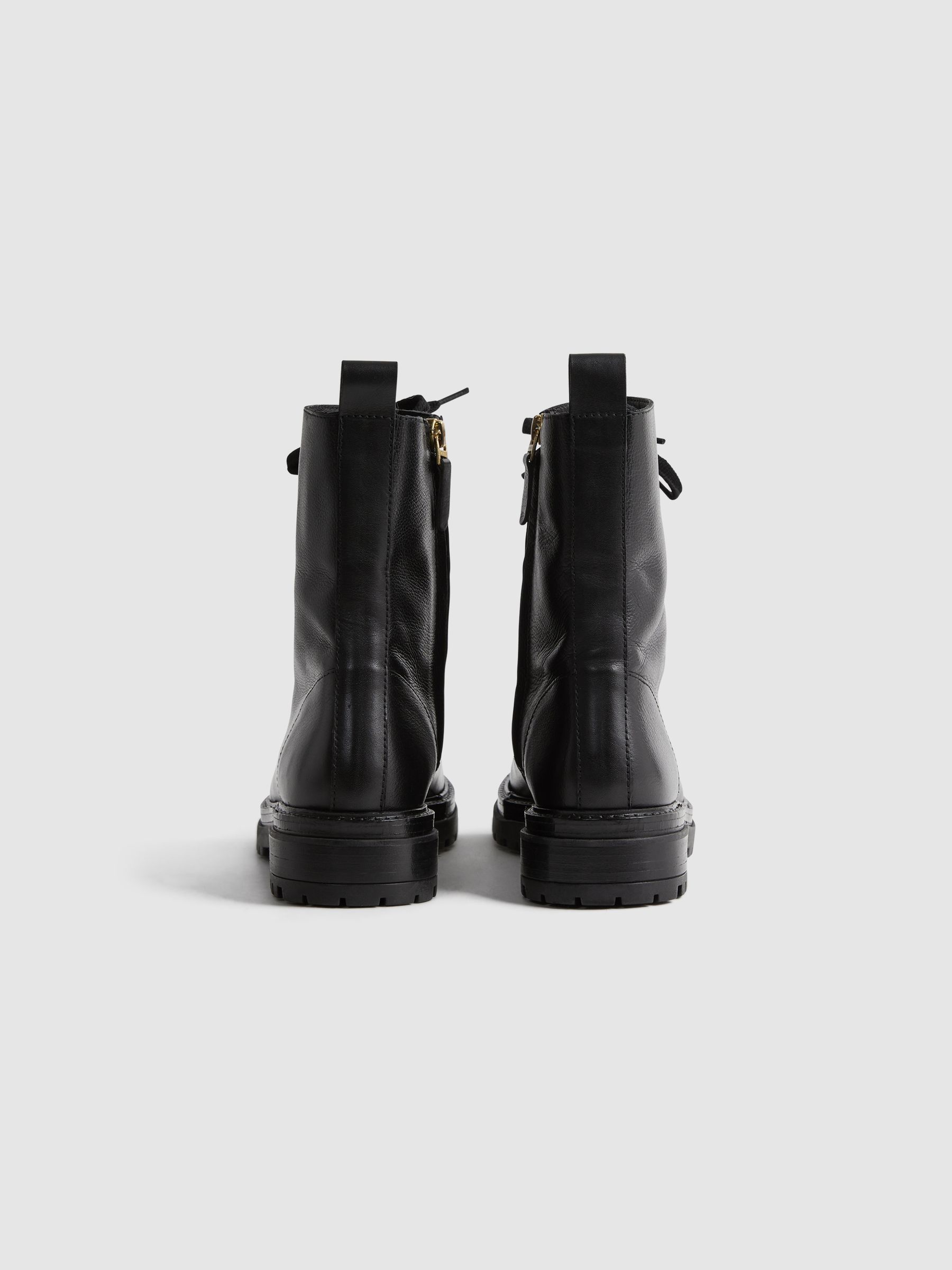 Leather Lace-Up Boots in Black - Image 4 of 6
