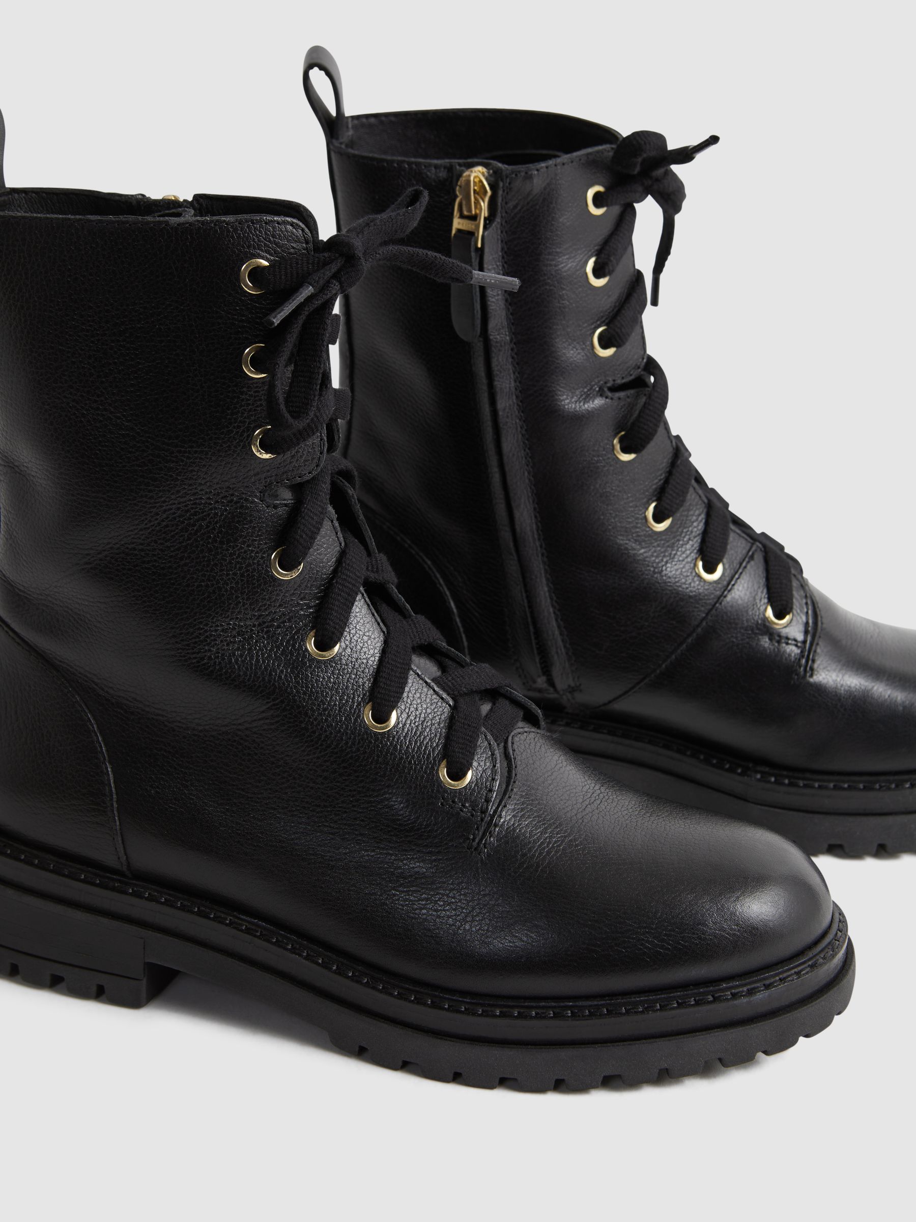 Leather Lace-Up Boots in Black - Image 5 of 6