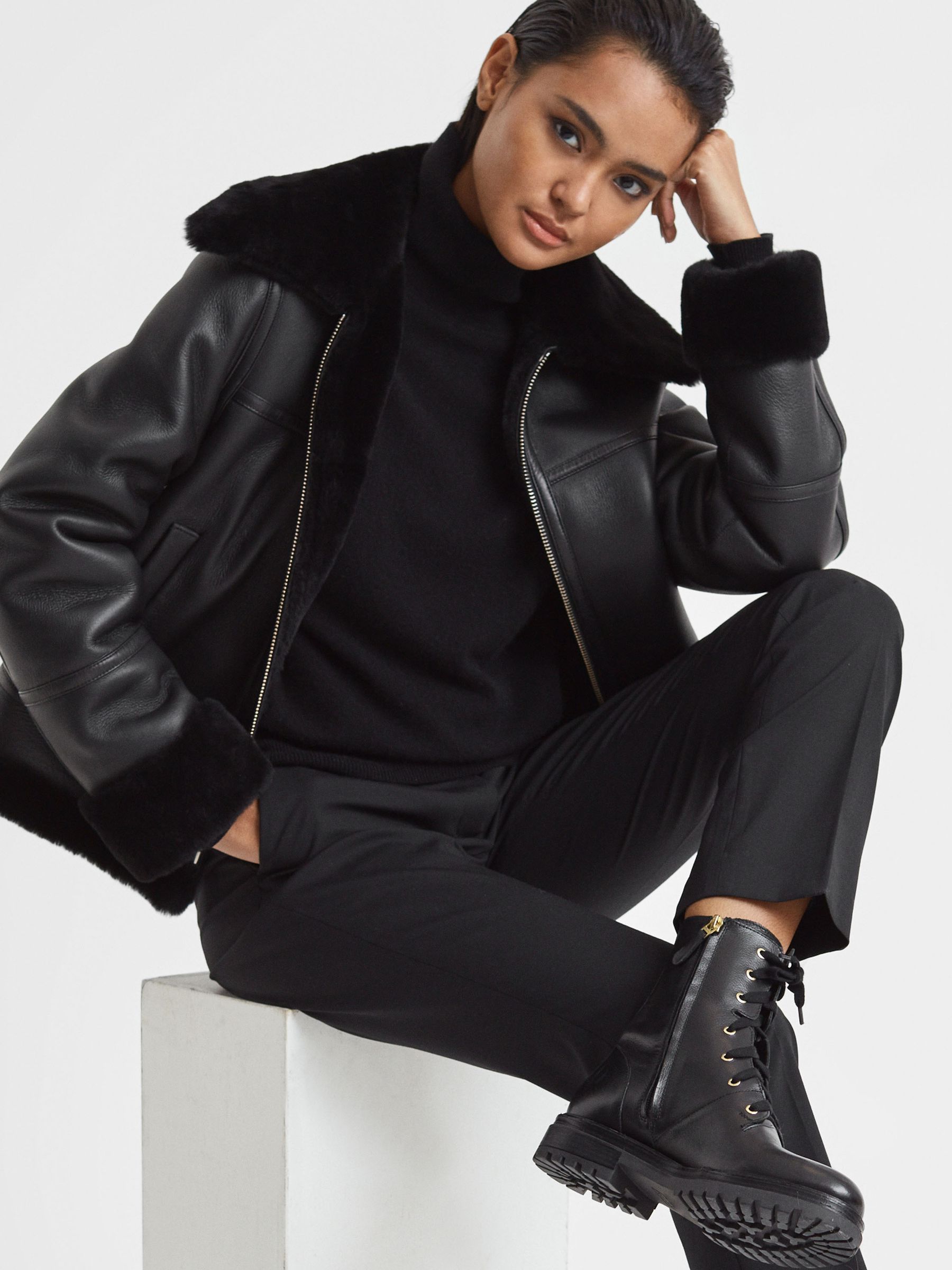 Leather Lace-Up Boots in Black - Image 6 of 6