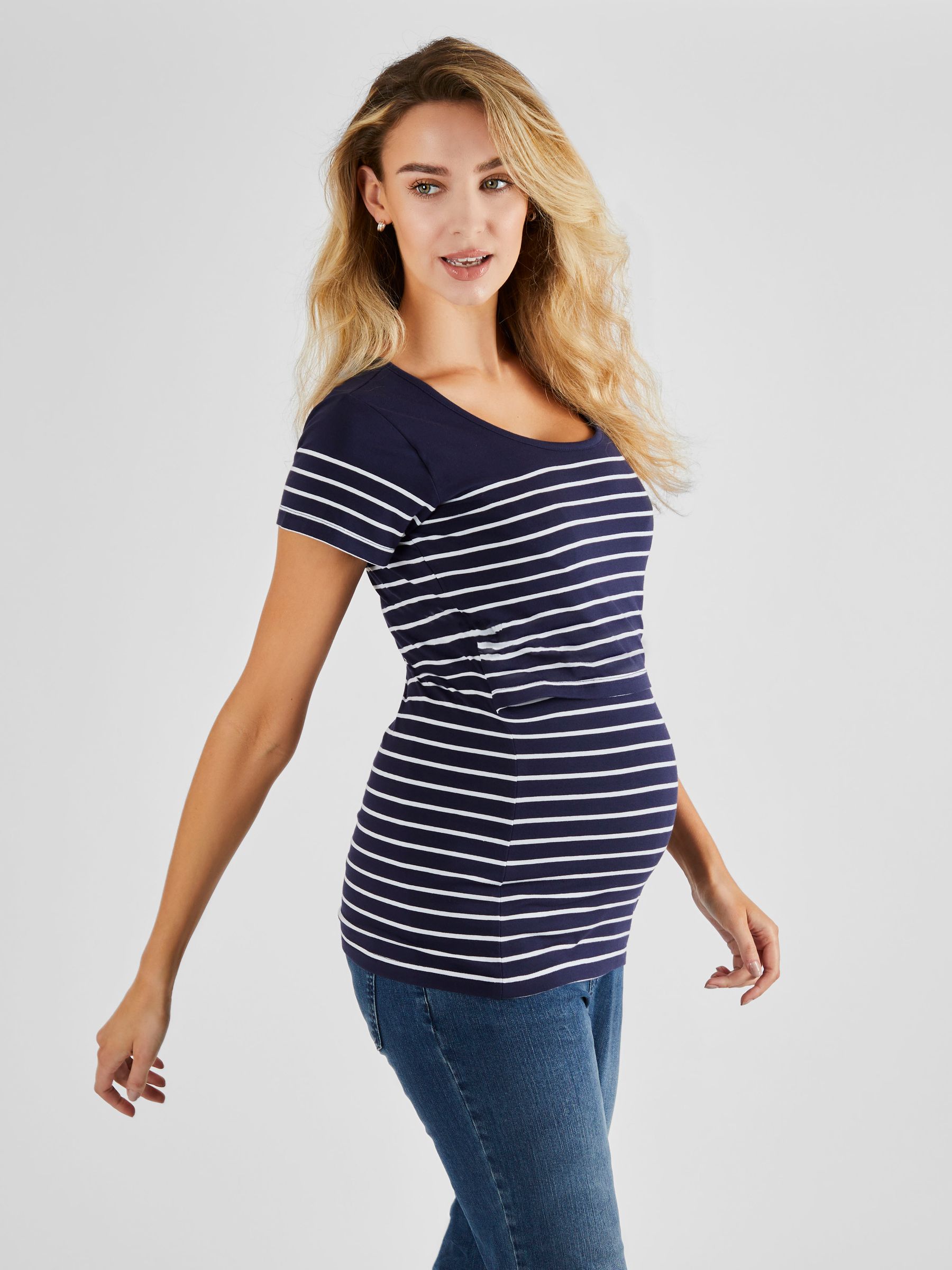 Navy White Stripe Breton Stripe Nursing T-Shirt - Image 1 of 5