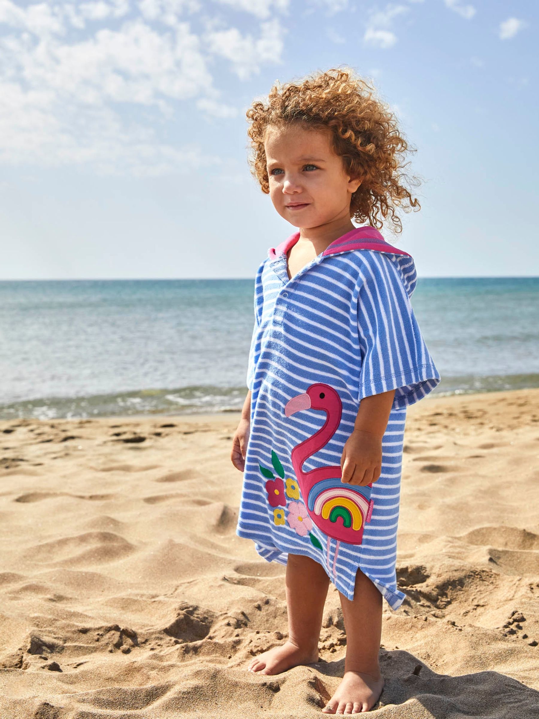 Blue Flamingo Towelling Hooded Poncho - Image 1 of 5