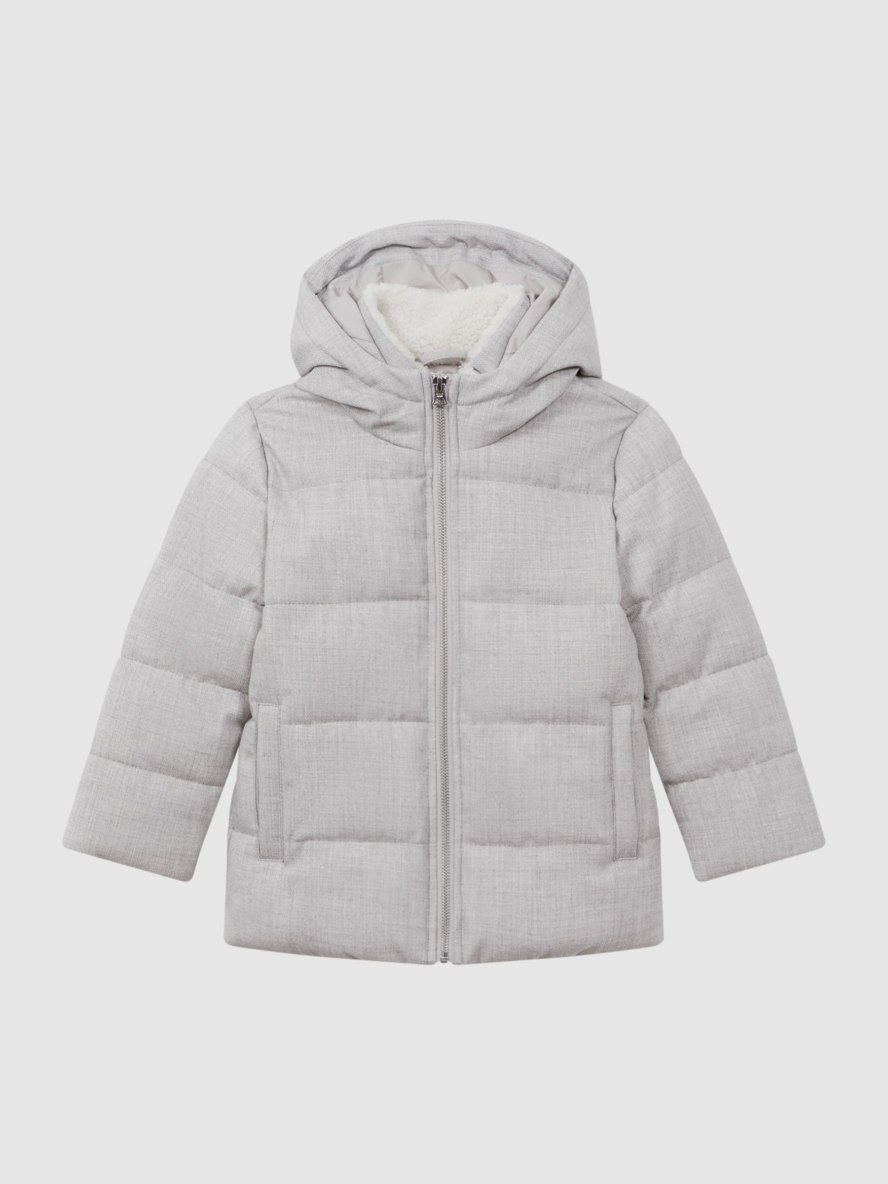 Junior Water Repellent Quilted Hooded Coat in Soft Grey - Image 2 of 6