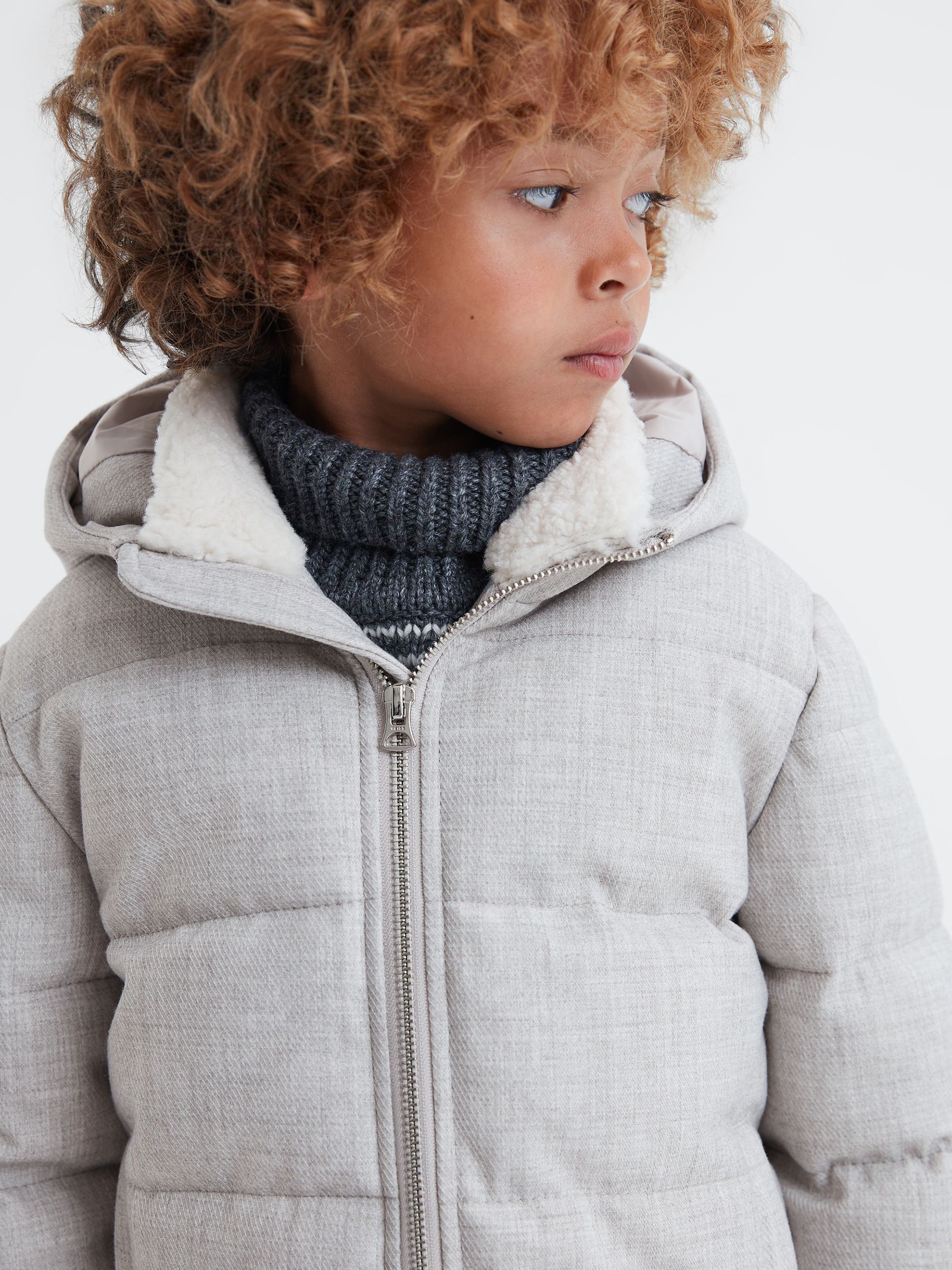 Junior Water Repellent Quilted Hooded Coat in Soft Grey - Image 4 of 6