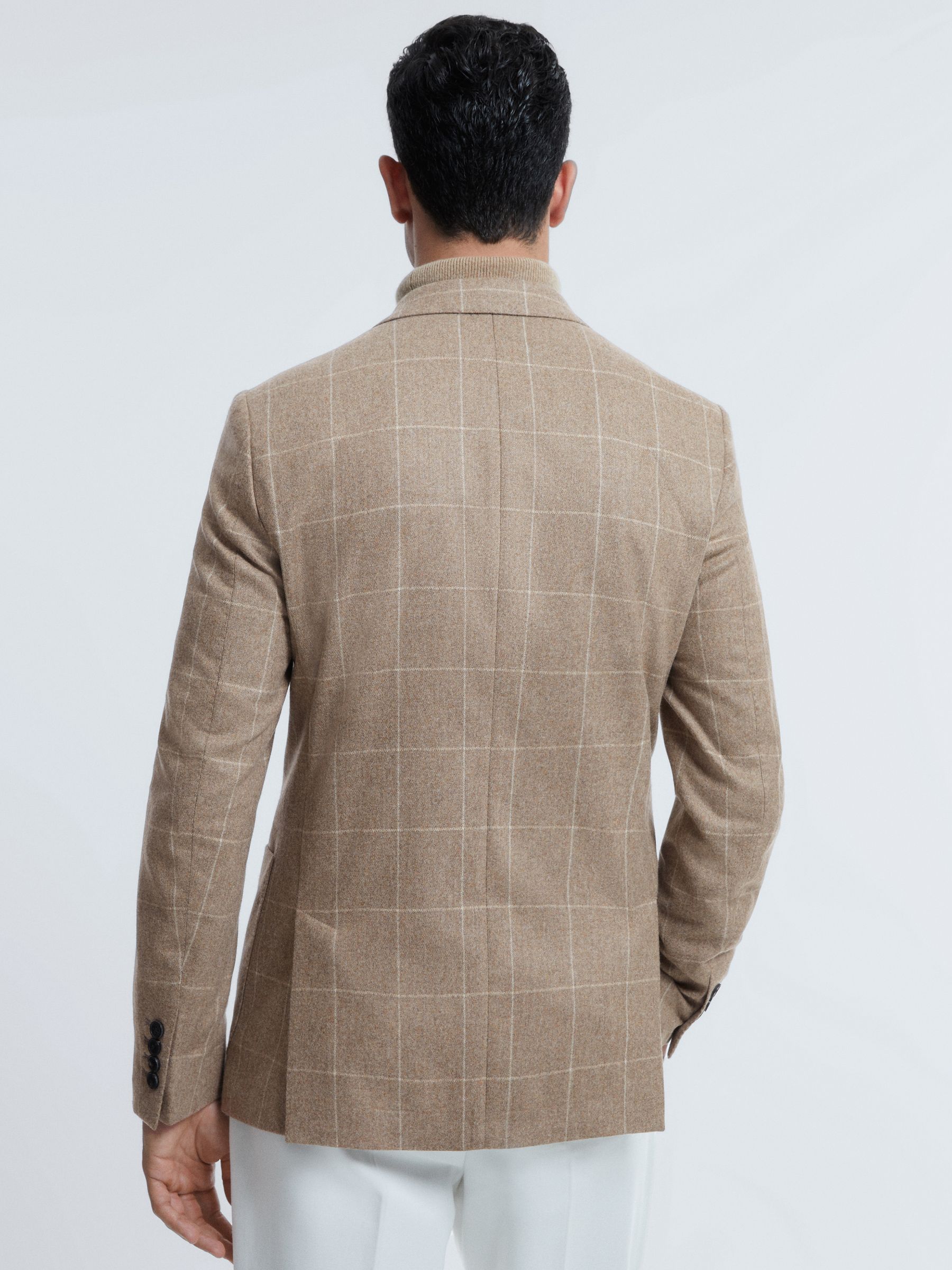 Atelier Italian Wool-Cashmere Slim Fit Double Breasted Check Blazer in Oatmeal - Image 5 of 7