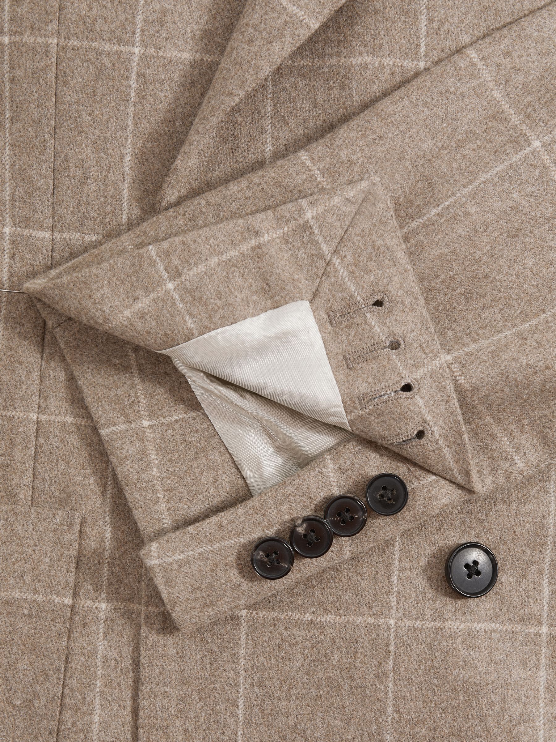 Atelier Italian Wool-Cashmere Slim Fit Double Breasted Check Blazer in Oatmeal - Image 6 of 7