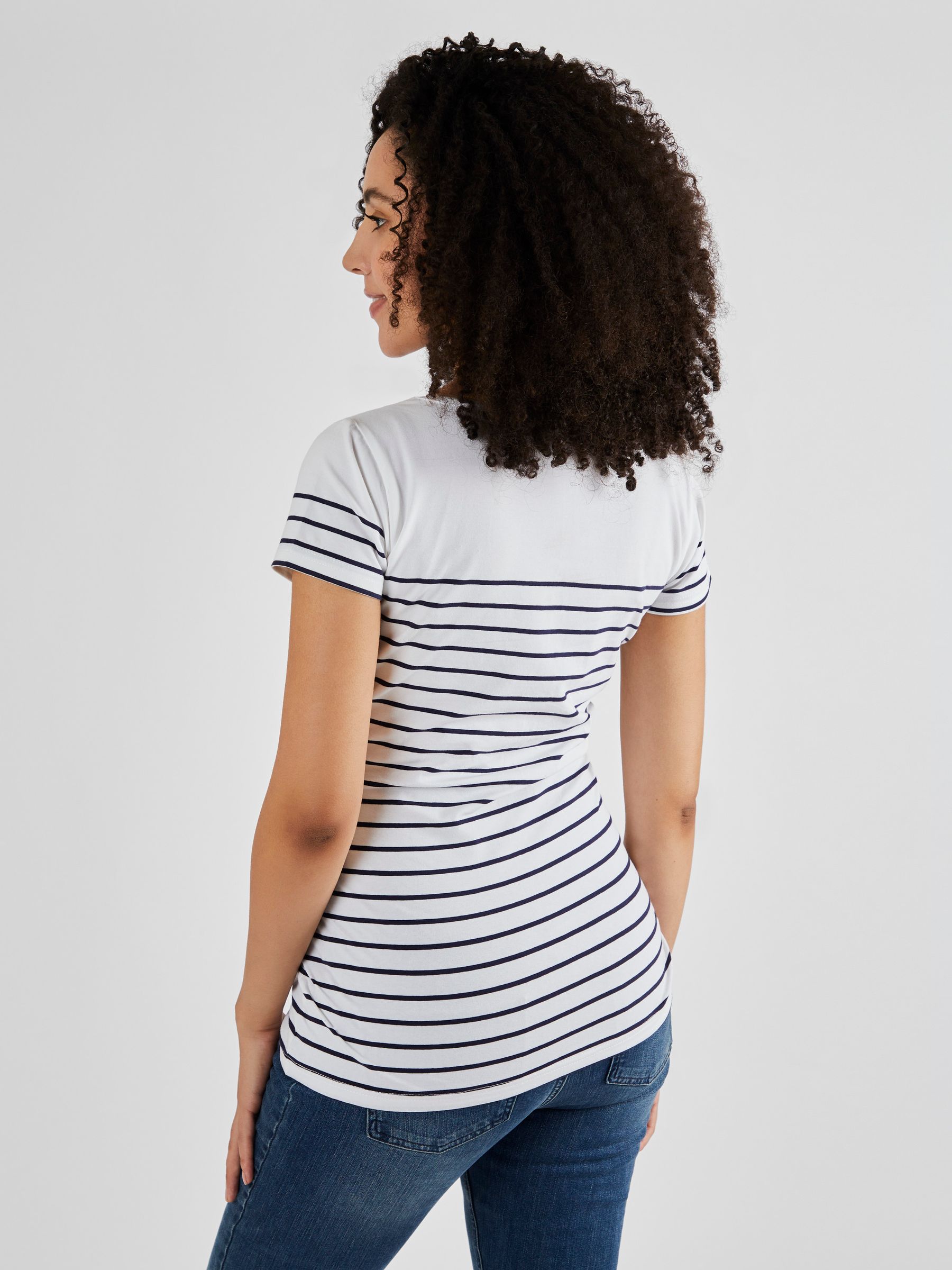 White Navy Stripe Breton Stripe Nursing T-Shirt - Image 2 of 5